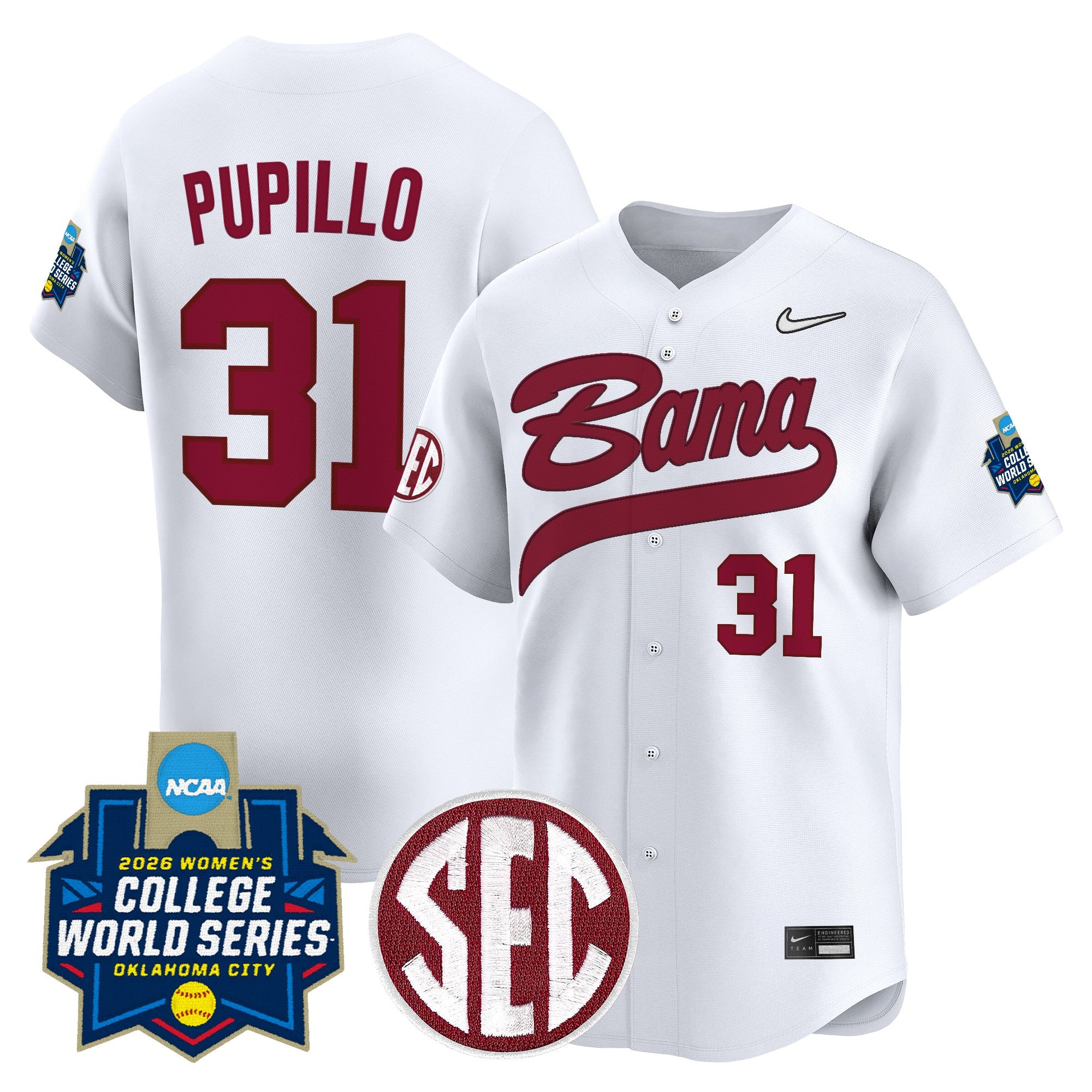 Men's Size - Alabama Softball 2026 World Series (WCWS) Vapor Premier Limited Jersey - All Stitched