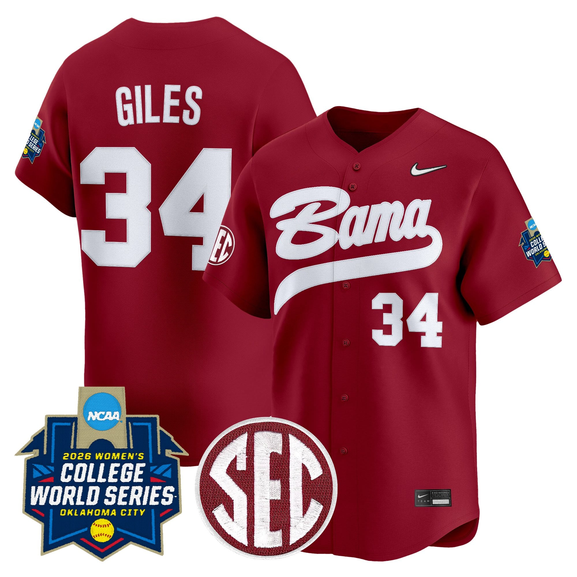 Men's Size - Alabama Softball 2026 World Series (WCWS) Vapor Premier Limited Jersey - All Stitched