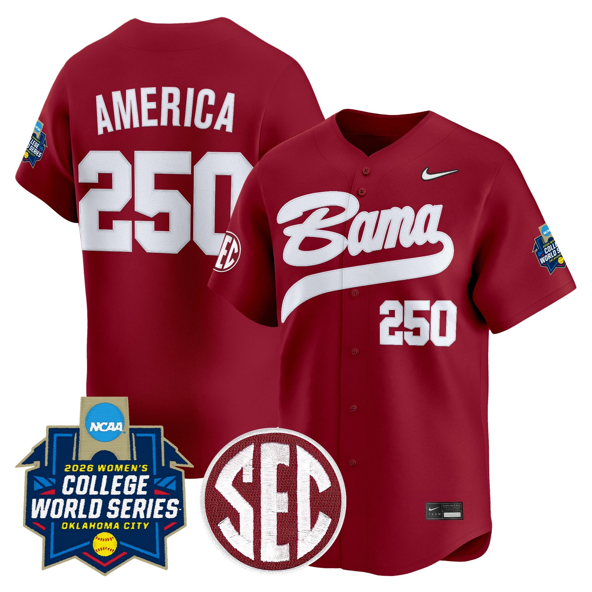 Men's Size - Alabama Softball 2026 World Series (WCWS) Vapor Premier Limited Jersey - All Stitched