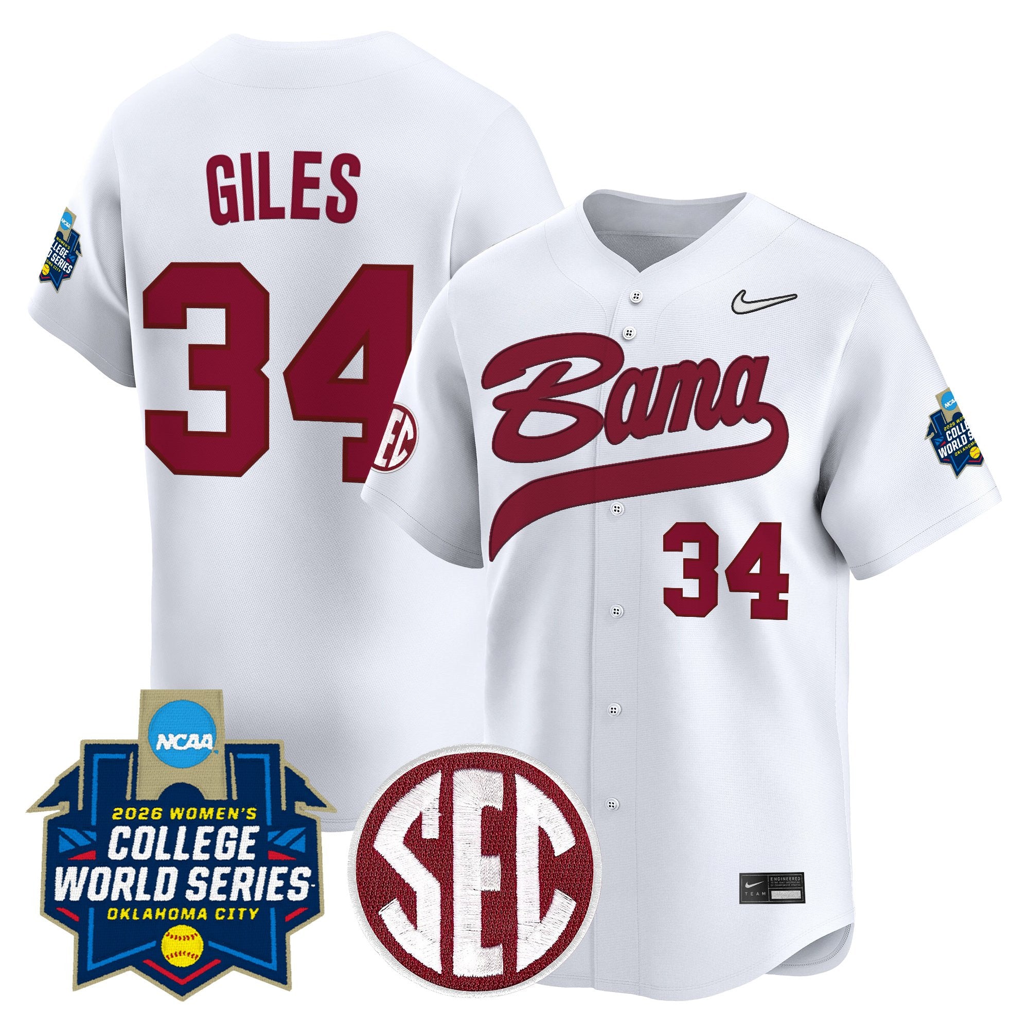 Men's Size - Alabama Softball 2026 World Series (WCWS) Vapor Premier Limited Jersey - All Stitched