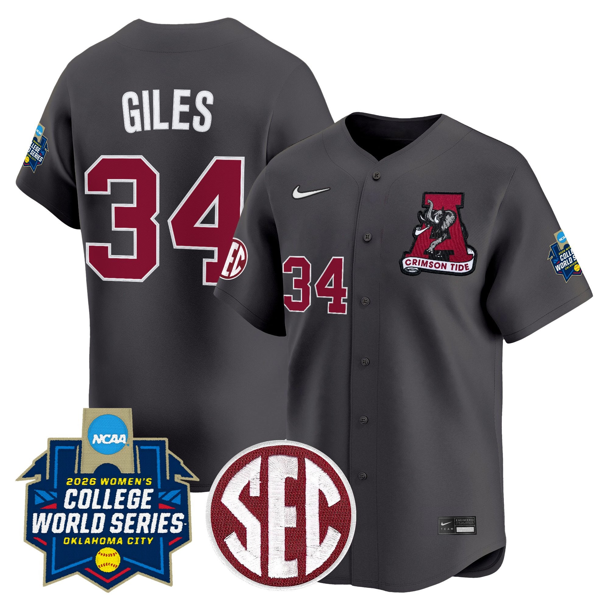 Men's Size - Alabama Softball 2026 World Series (WCWS) Vapor Premier Limited Jersey - All Stitched