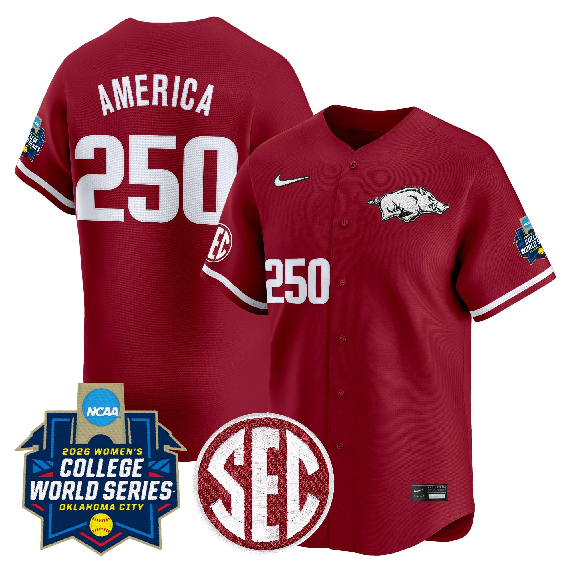 Men's Size - Arkansas Softball 2026 World Series (WCWS) Vapor Premier Limited Jersey - All Stitched