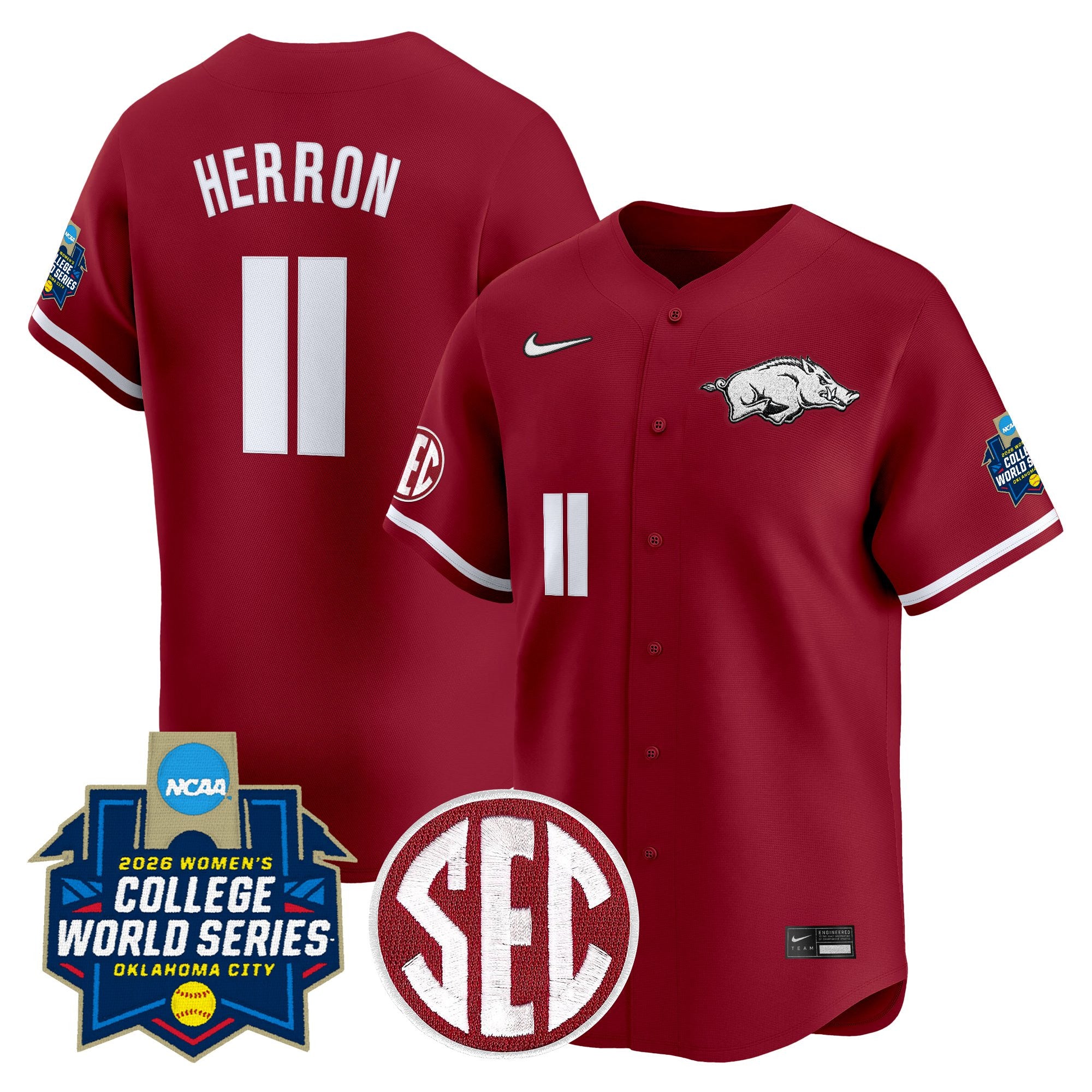 Men's Size - Arkansas Softball 2026 World Series (WCWS) Vapor Premier Limited Jersey - All Stitched