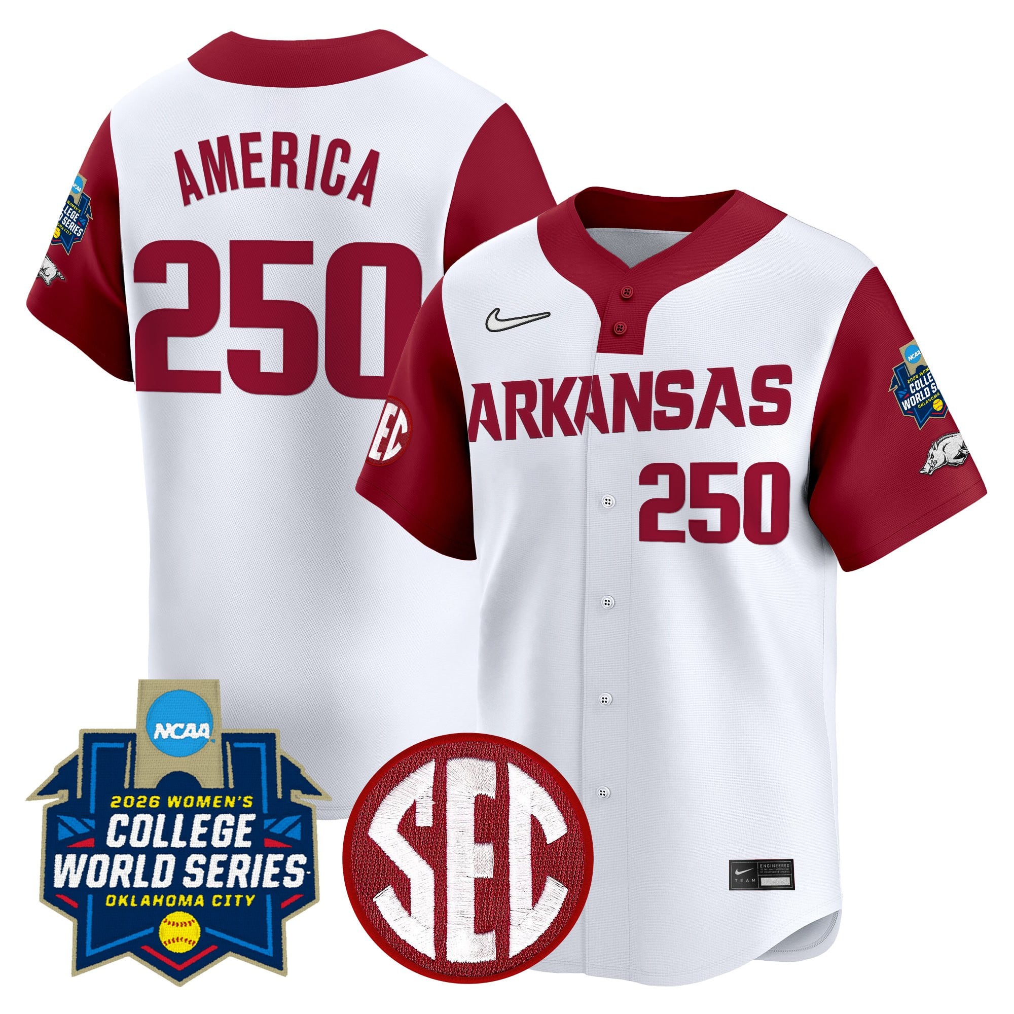 Men's Size - Arkansas Softball 2026 World Series (WCWS) Vapor Premier Limited Jersey - All Stitched