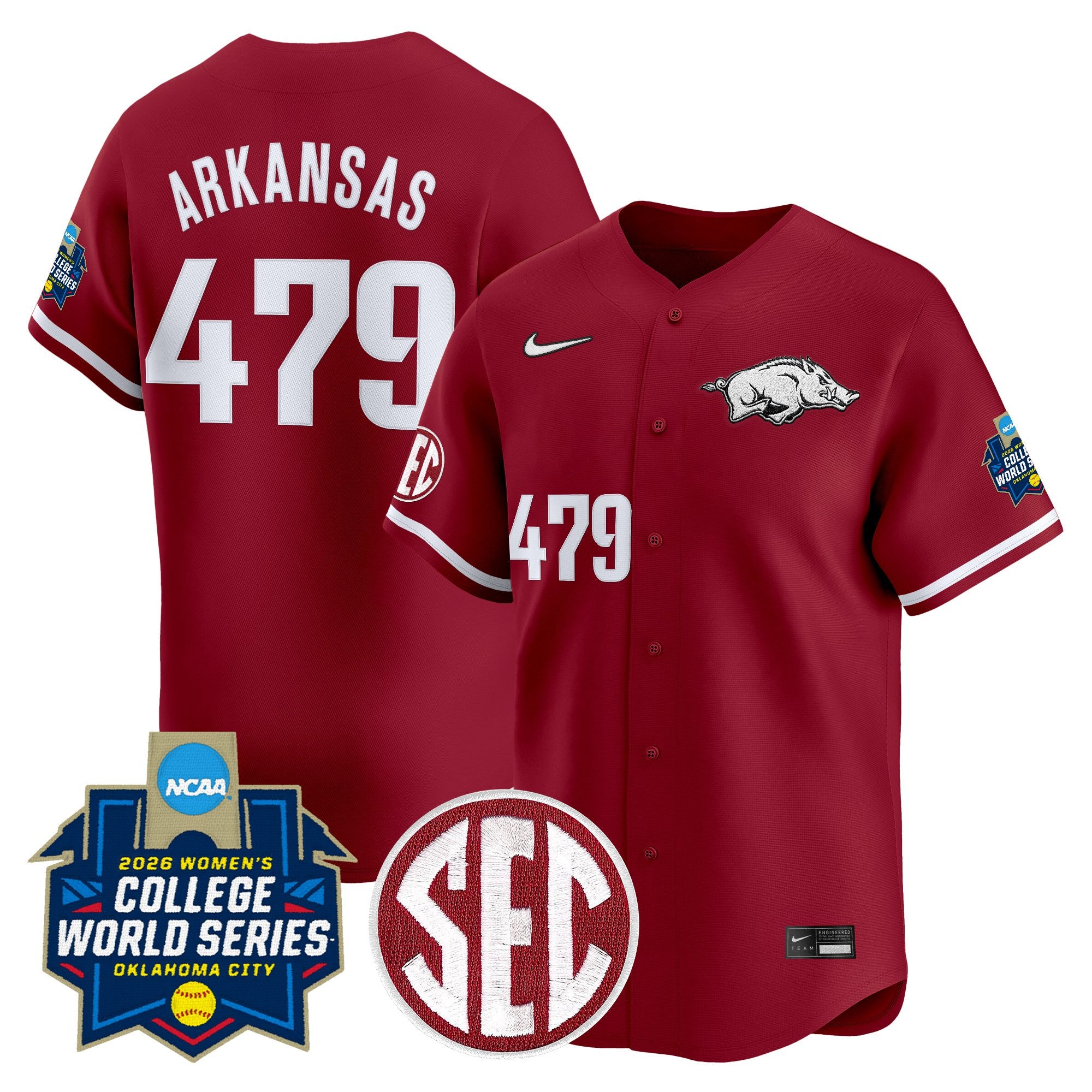 Men's Size - Arkansas Softball 2026 World Series (WCWS) Vapor Premier Limited Jersey - All Stitched