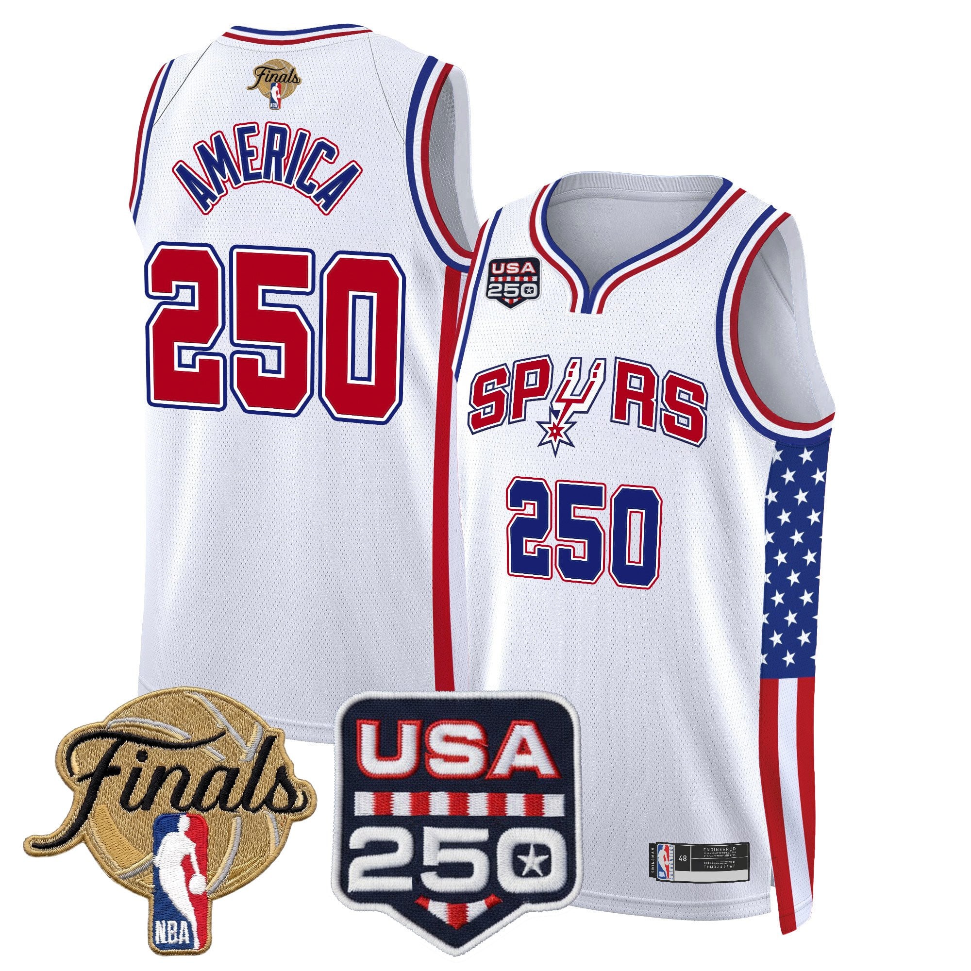 Men's San Antonio Spurs "America 250 Edition" 2026 Finals Patch Swingman Jersey - All Stitched