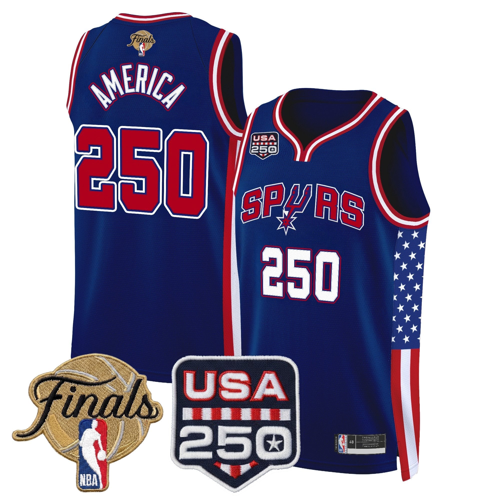 Men's San Antonio Spurs "America 250 Edition" 2026 Finals Patch Swingman Jersey - All Stitched
