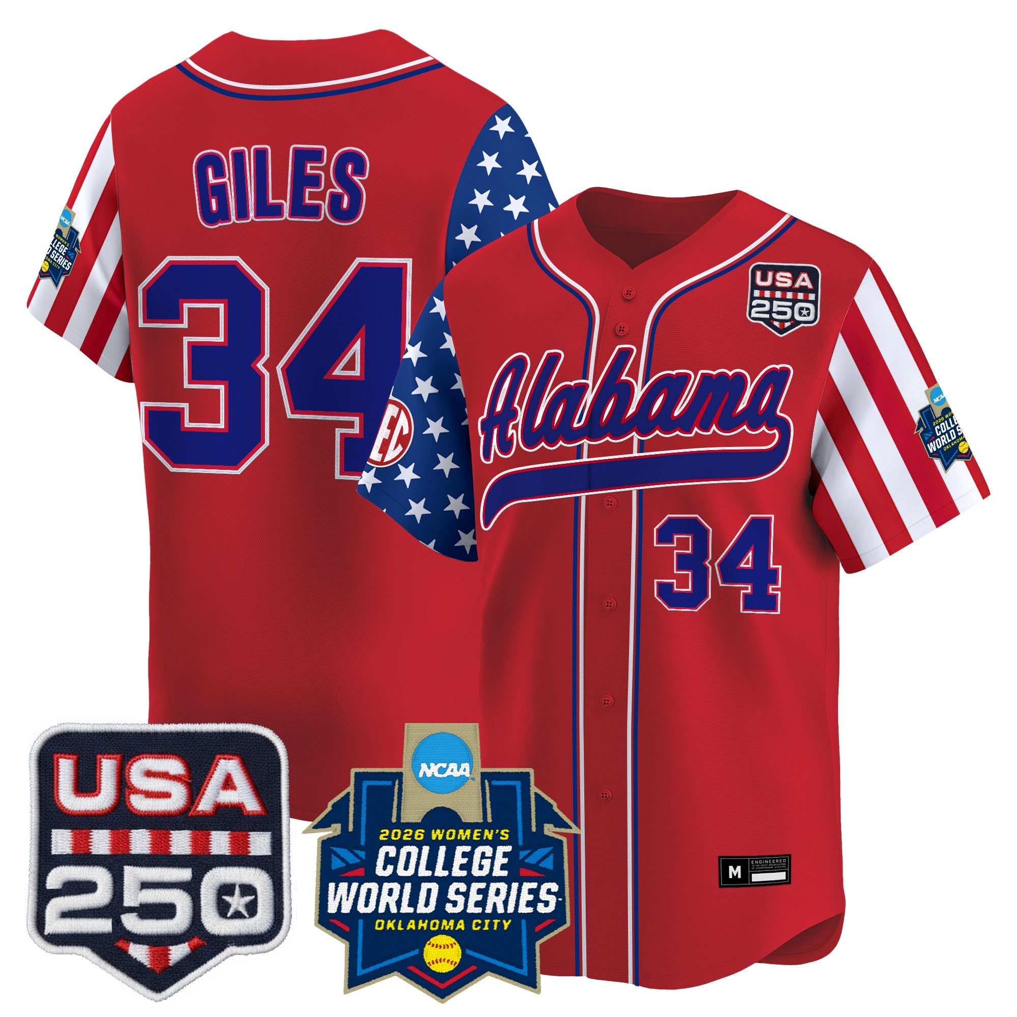 Men's Size - Alabama Softball "America 250 Edition" Vapor Premier Limited Jersey - 2026 World Series (WCWS) - All Stitched
