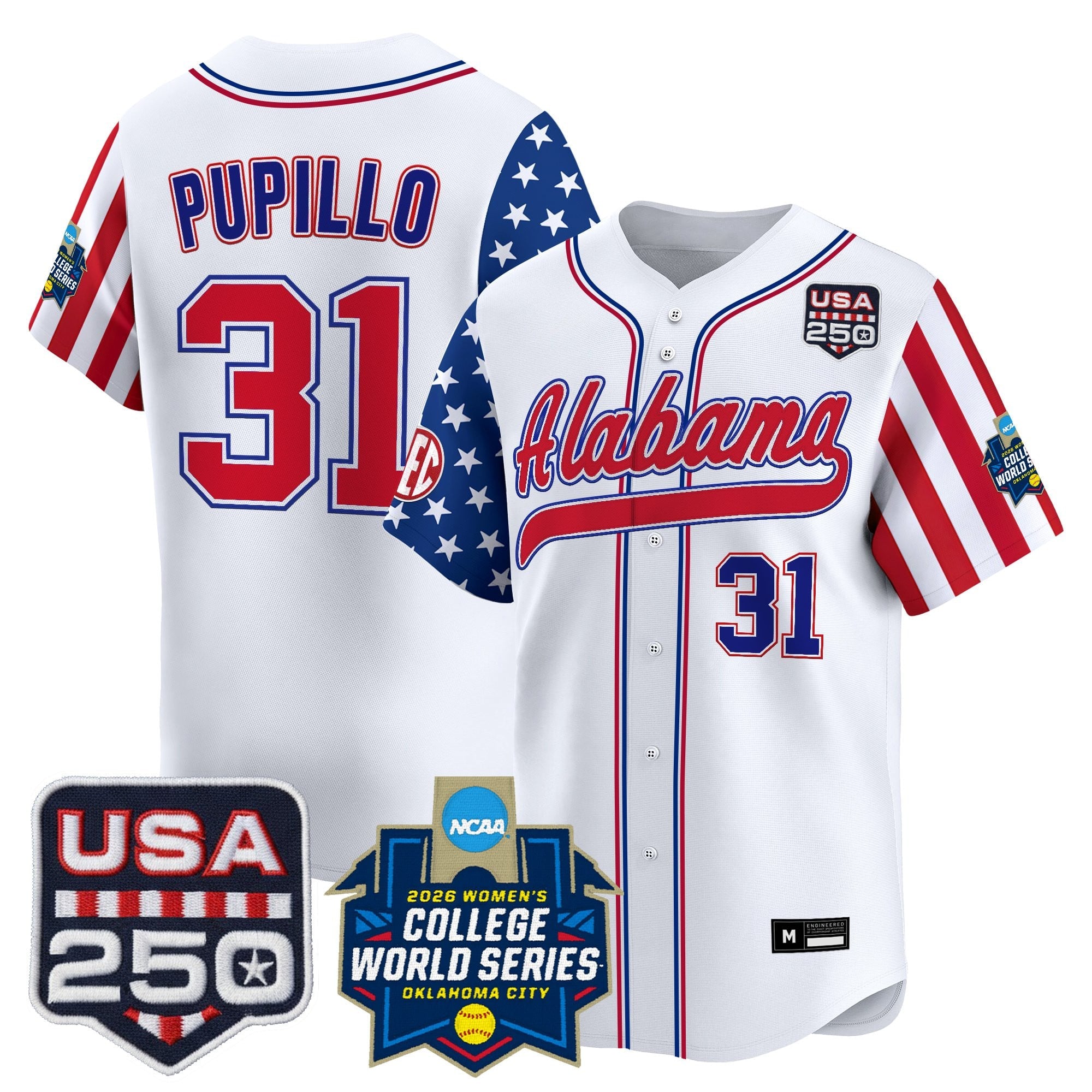 Men's Size - Alabama Softball "America 250 Edition" Vapor Premier Limited Jersey - 2026 World Series (WCWS) - All Stitched