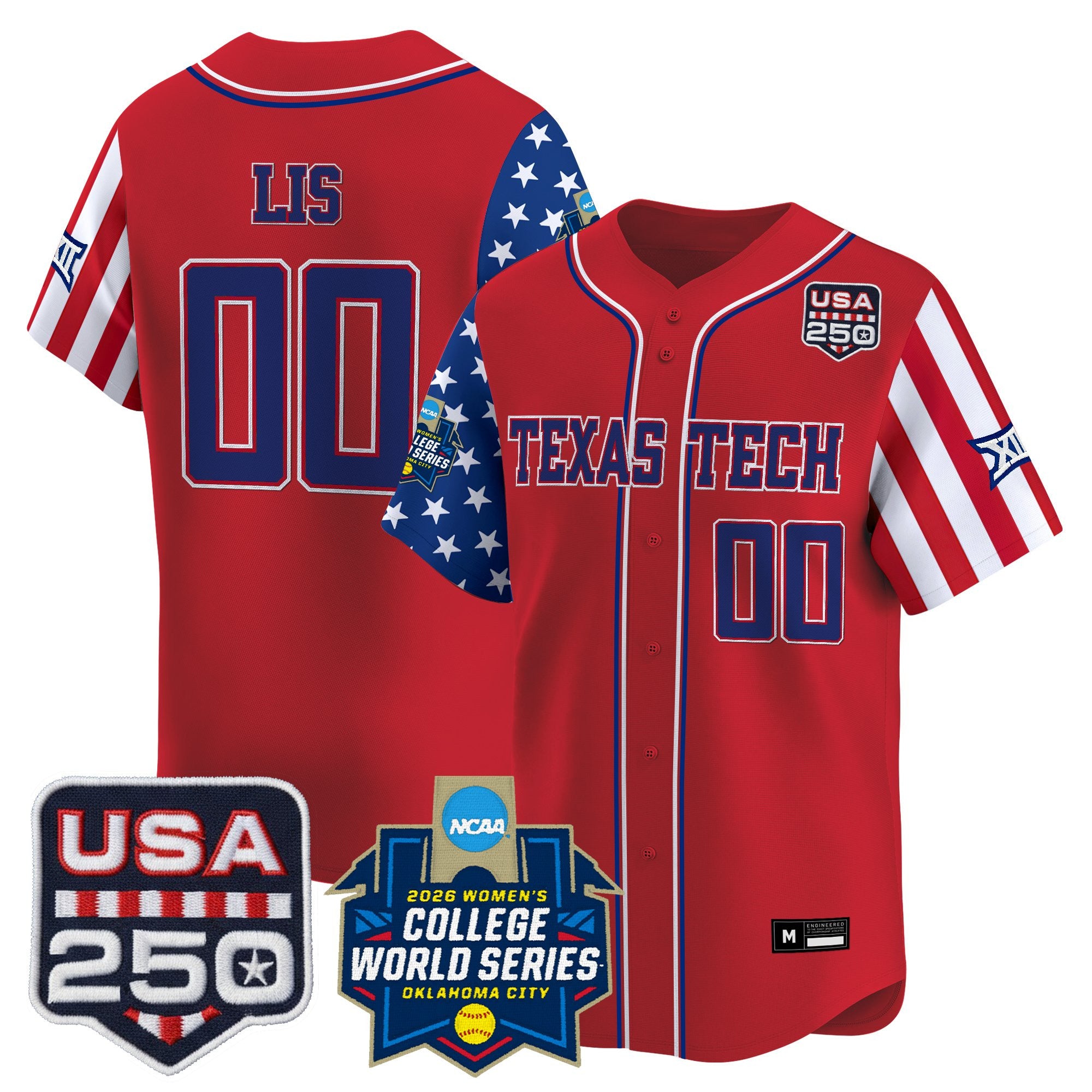 Men's Size - Texas Tech Red Raiders "America 250 Edition" Vapor Premier Limited Jersey - 2026 World Series (WCWS) - All Stitched
