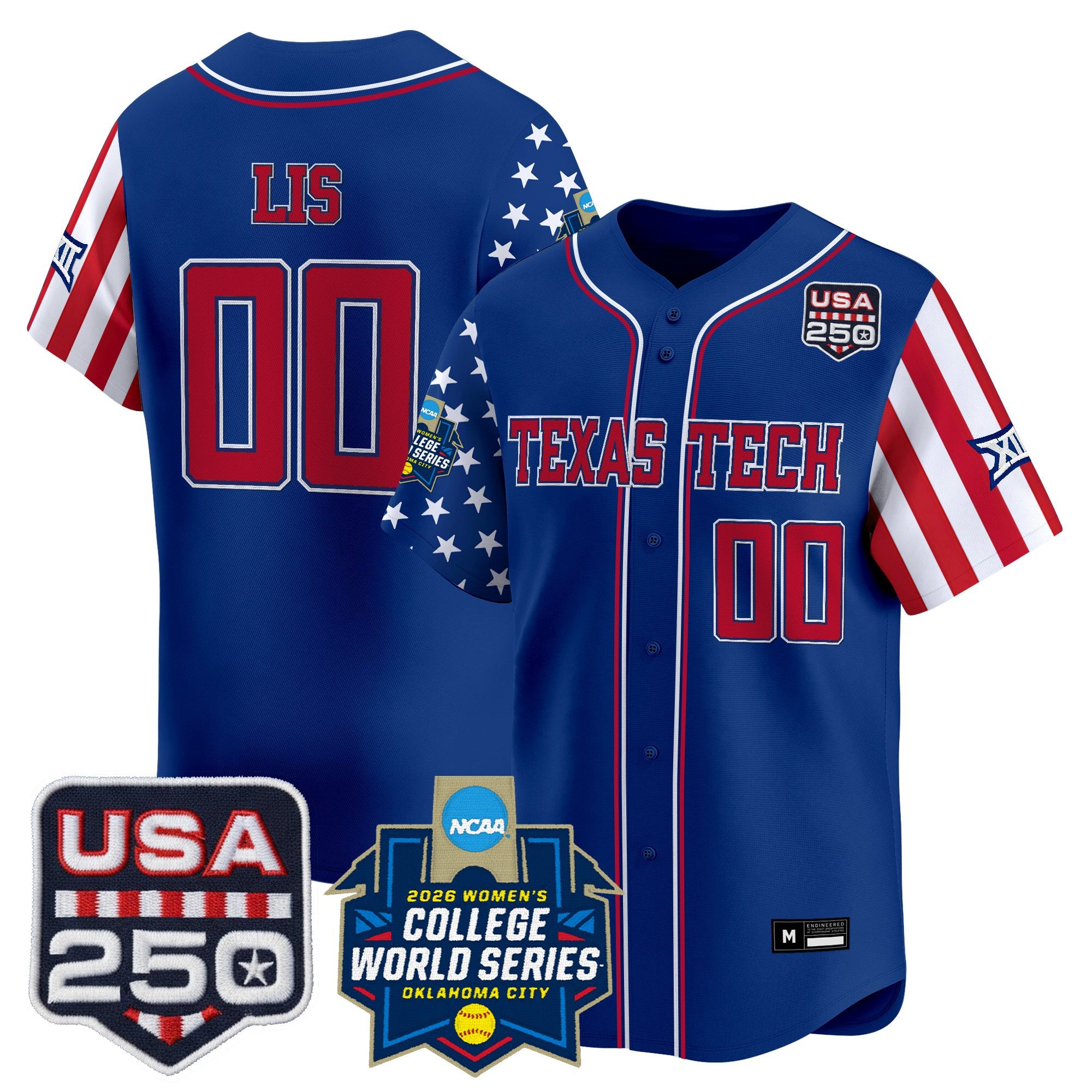 Men's Size - Texas Tech Red Raiders "America 250 Edition" Vapor Premier Limited Jersey - 2026 World Series (WCWS) - All Stitched