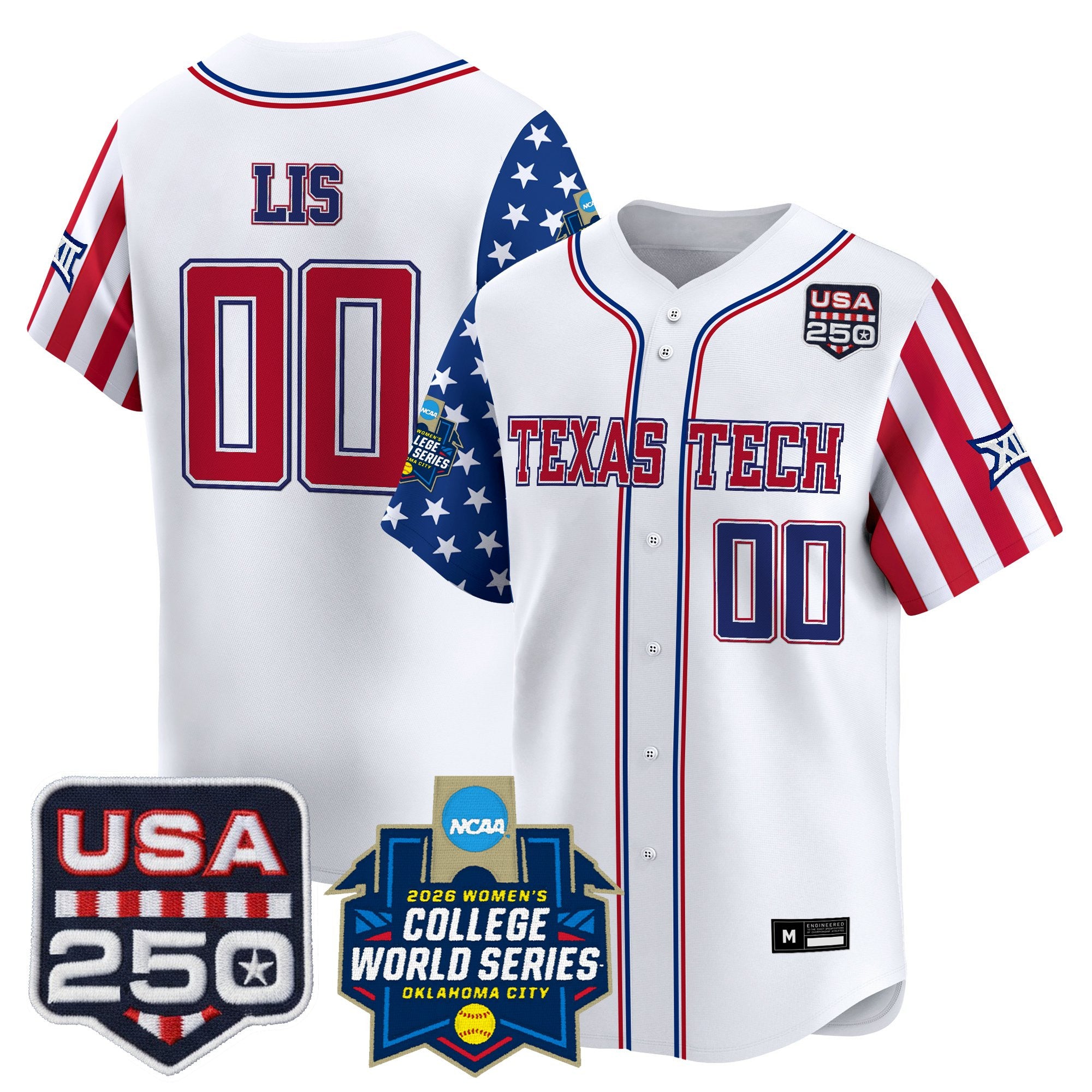 Men's Size - Texas Tech Red Raiders "America 250 Edition" Vapor Premier Limited Jersey - 2026 World Series (WCWS) - All Stitched