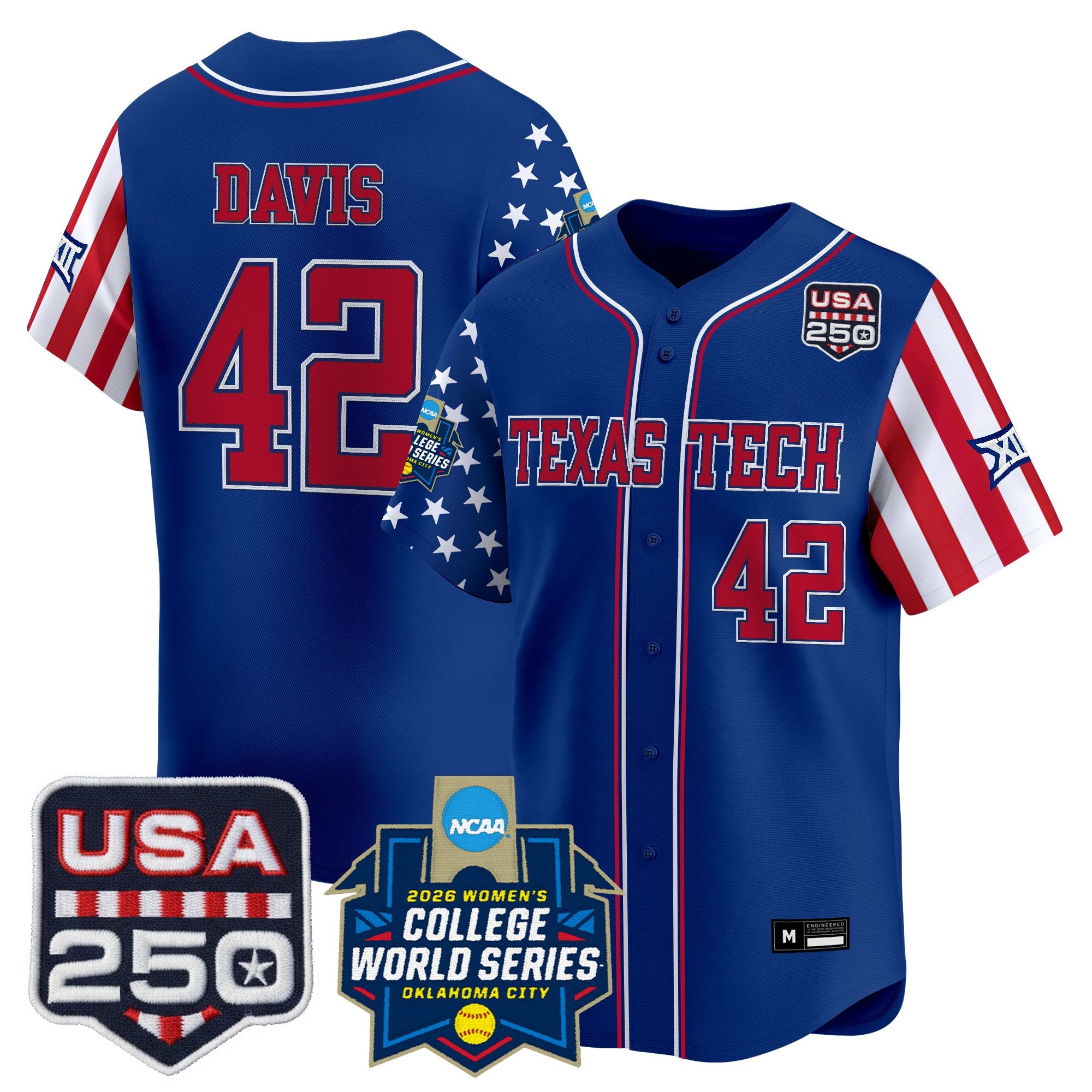 Men's Size - Texas Tech Red Raiders "America 250 Edition" Vapor Premier Limited Jersey - 2026 World Series (WCWS) - All Stitched