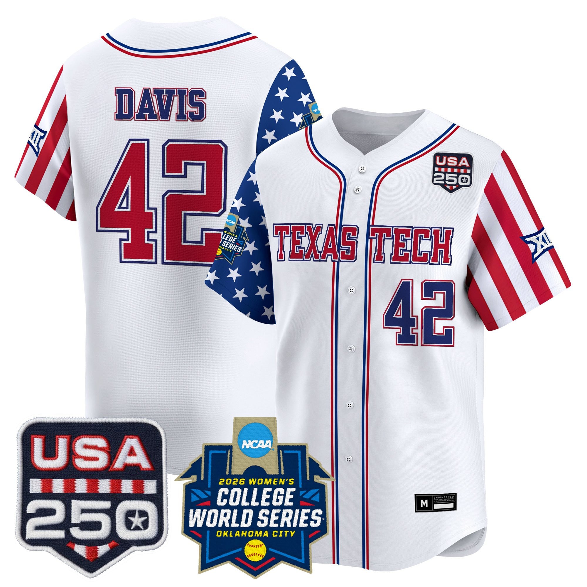 Men's Size - Texas Tech Red Raiders "America 250 Edition" Vapor Premier Limited Jersey - 2026 World Series (WCWS) - All Stitched