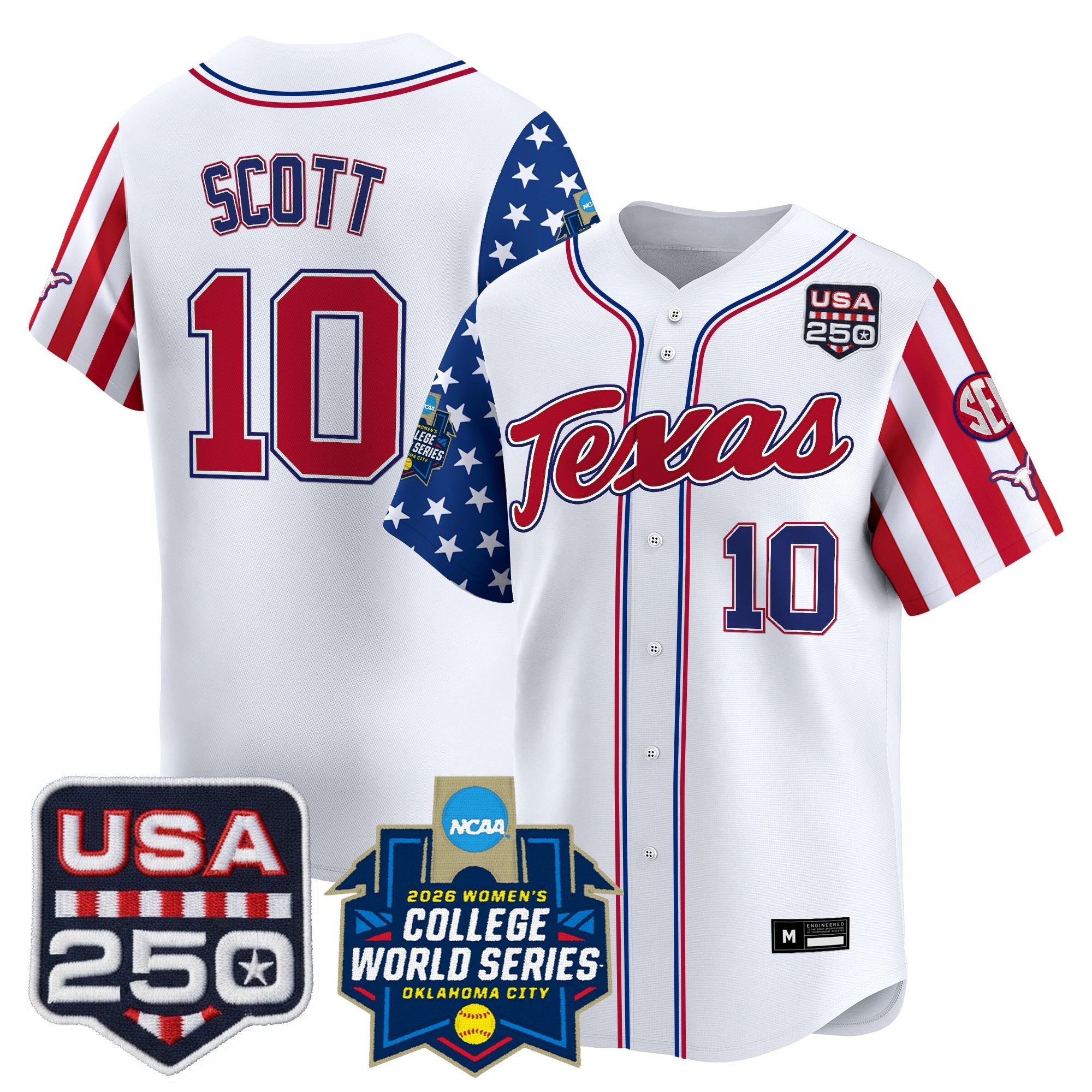 Men's Size -Texas Longhorn "America 250 Edition" Vapor Premier Limited Jersey - 2026 World Series (WCWS) - All Stitched