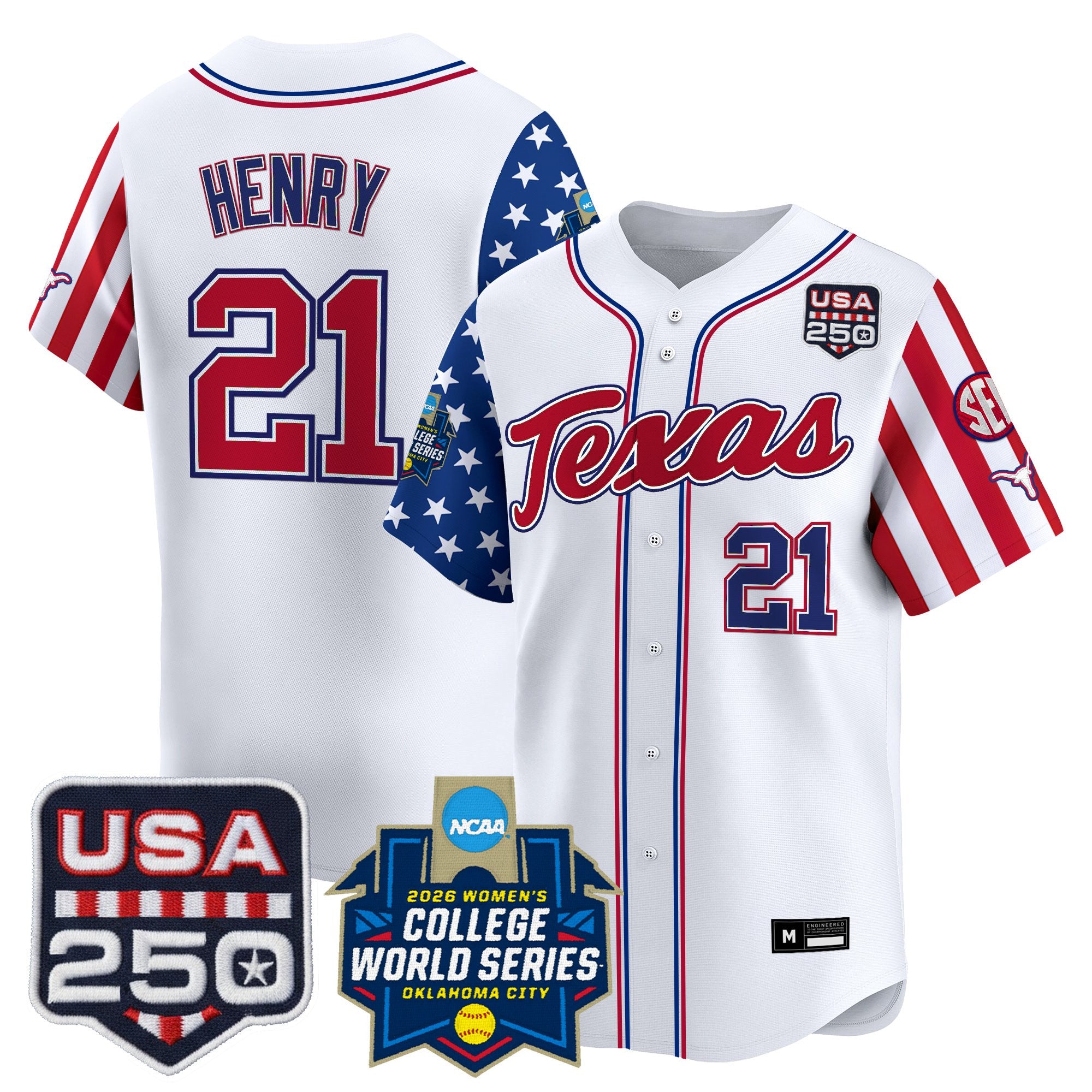 Men's Size -Texas Longhorn "America 250 Edition" Vapor Premier Limited Jersey - 2026 World Series (WCWS) - All Stitched