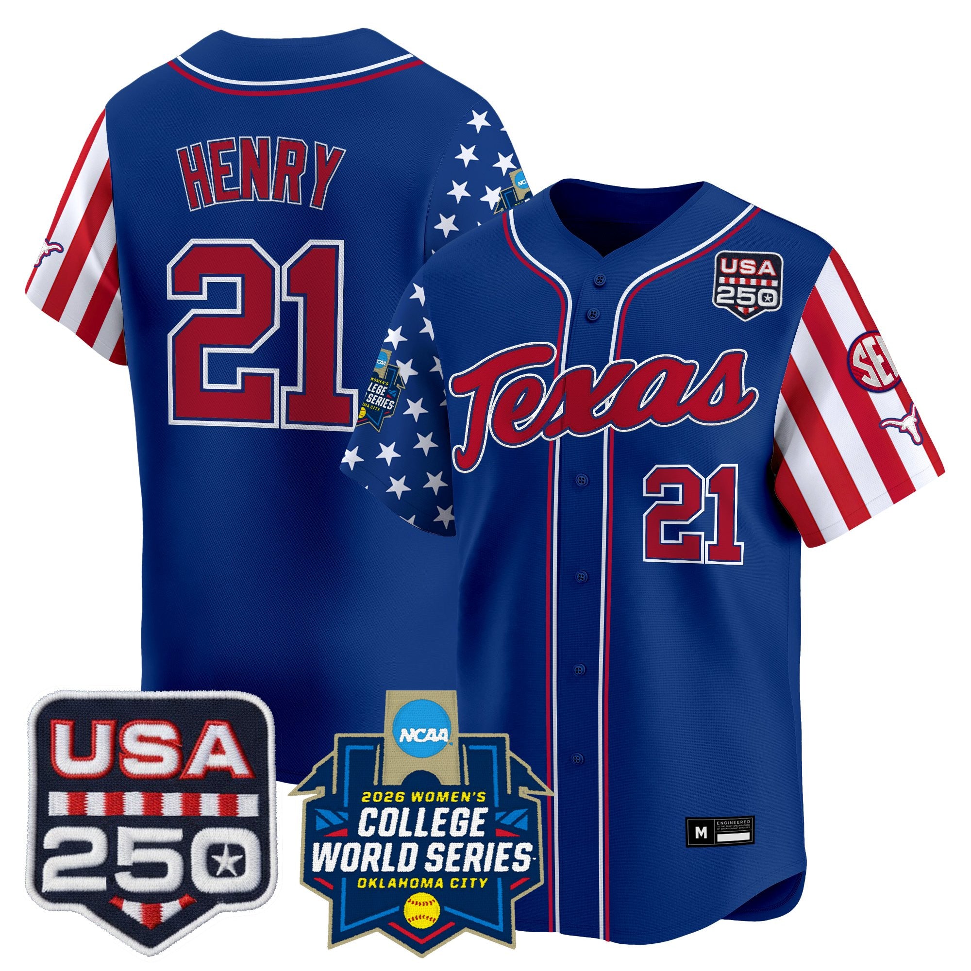 Men's Size -Texas Longhorn "America 250 Edition" Vapor Premier Limited Jersey - 2026 World Series (WCWS) - All Stitched