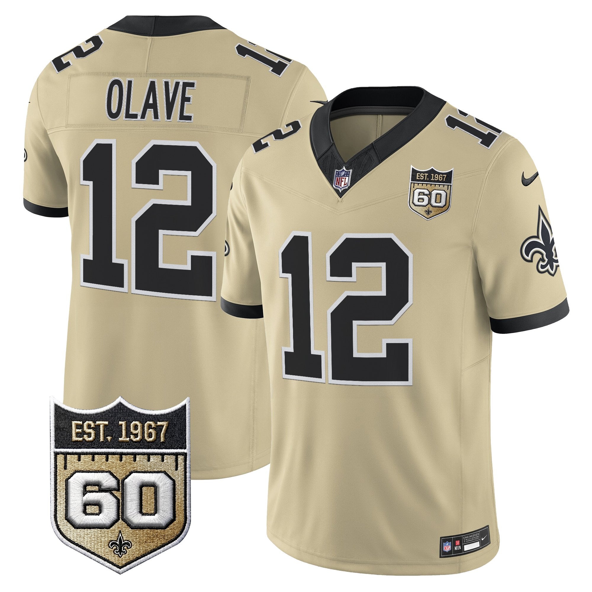 Men's New Orleans Saints 60th Anniversary Patch Vapor Jersey - Gameday Golds Edition - All Stitched