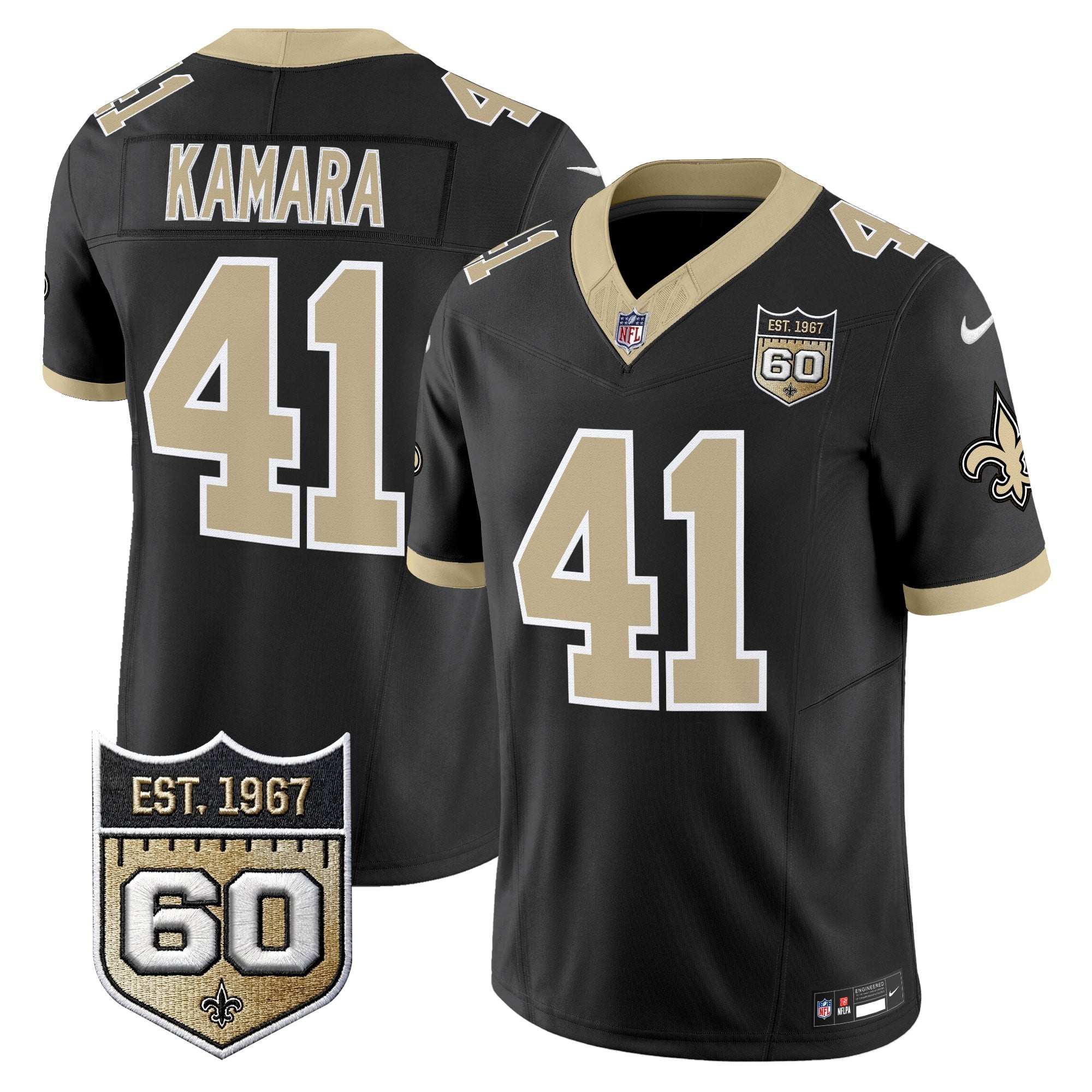 Men's New Orleans Saints 60th Anniversary Patch Vapor Jersey - Gameday Golds Edition - All Stitched