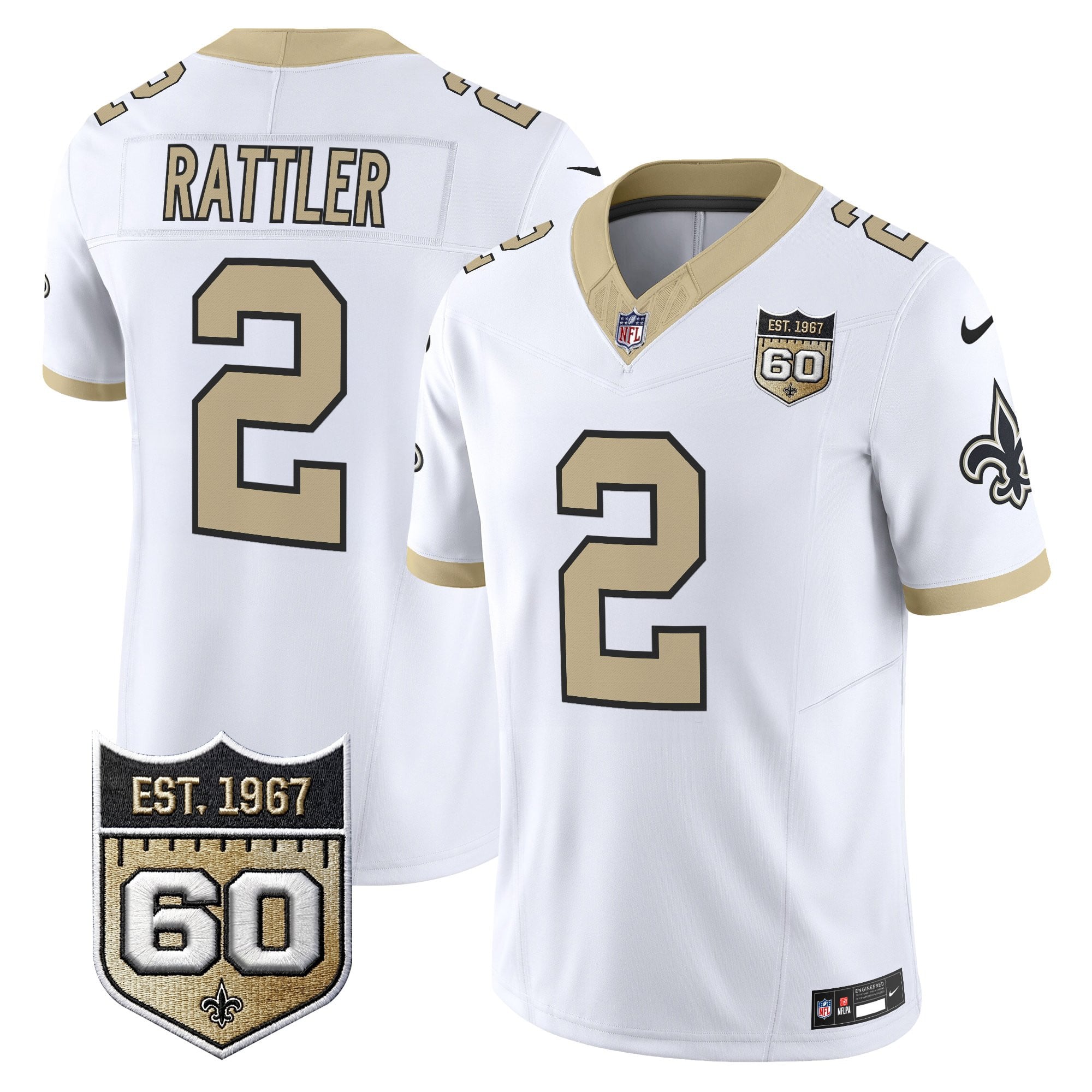 Men's New Orleans Saints 60th Anniversary Patch Vapor Jersey - Gameday Golds Edition - All Stitched