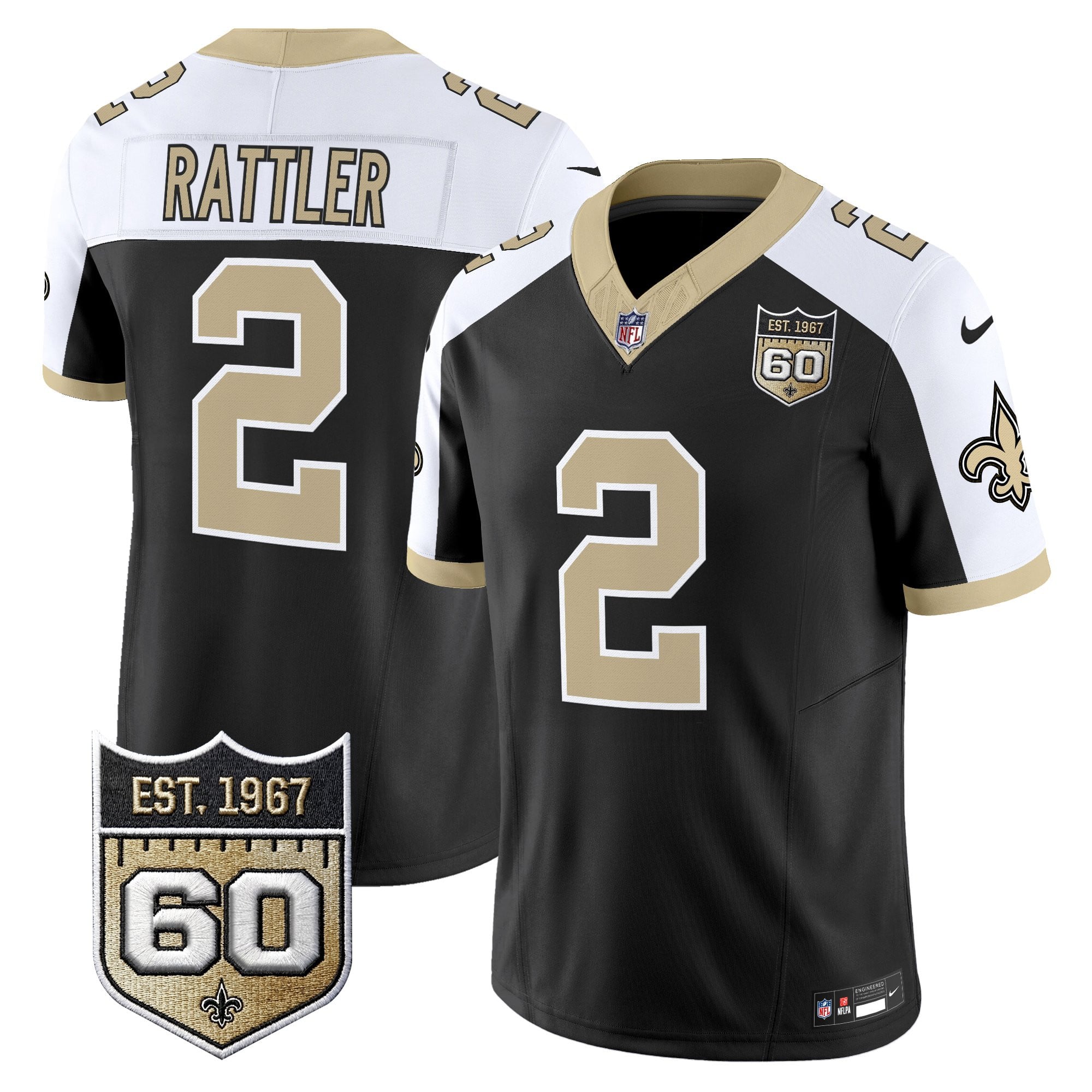 Men's New Orleans Saints 60th Anniversary Patch Vapor Jersey - Gameday Golds Edition - All Stitched