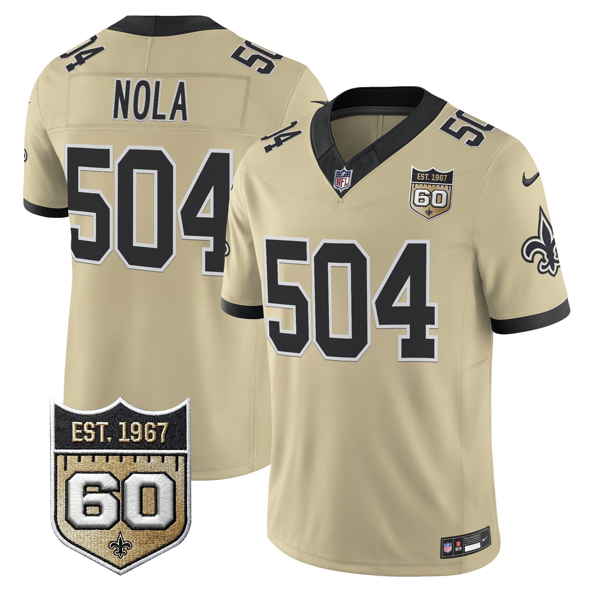 Men's New Orleans Saints 60th Anniversary Patch Vapor Jersey - Gameday Golds Edition - All Stitched