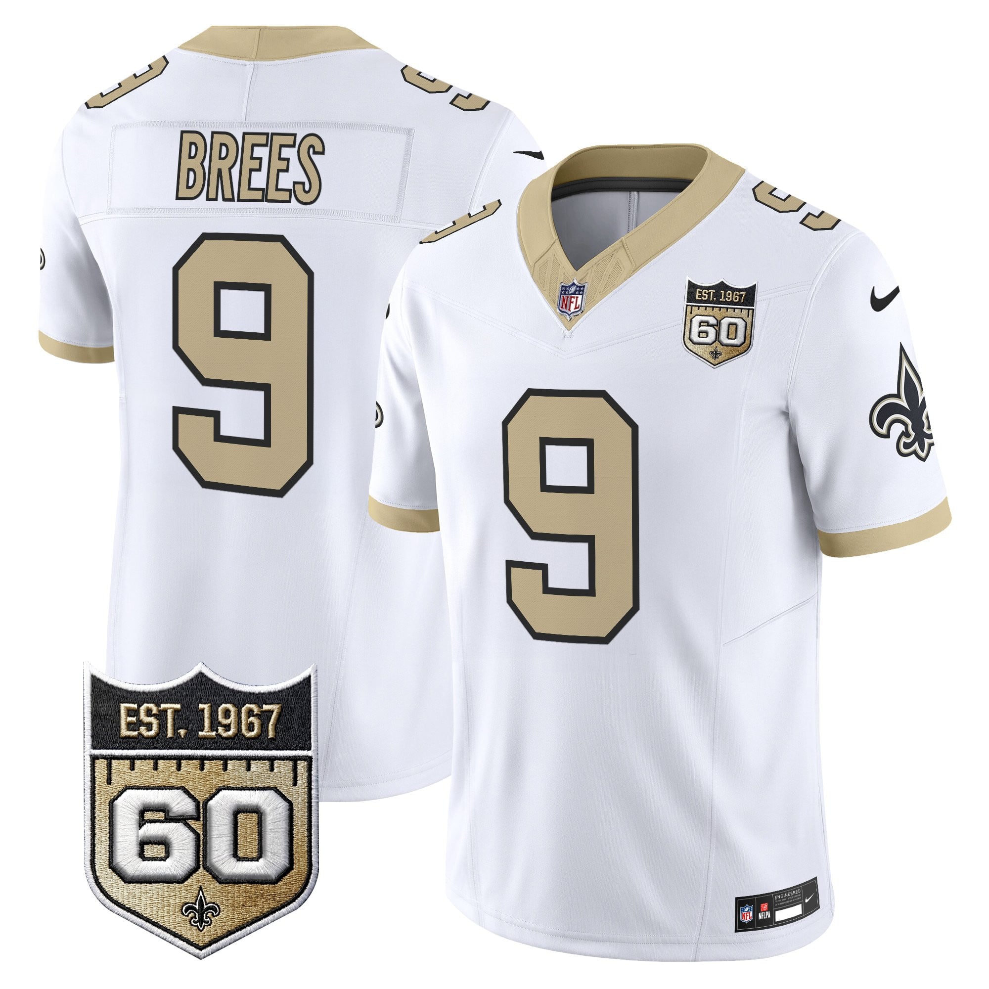 Men's New Orleans Saints 60th Anniversary Patch Vapor Jersey - Gameday Golds Edition - All Stitched