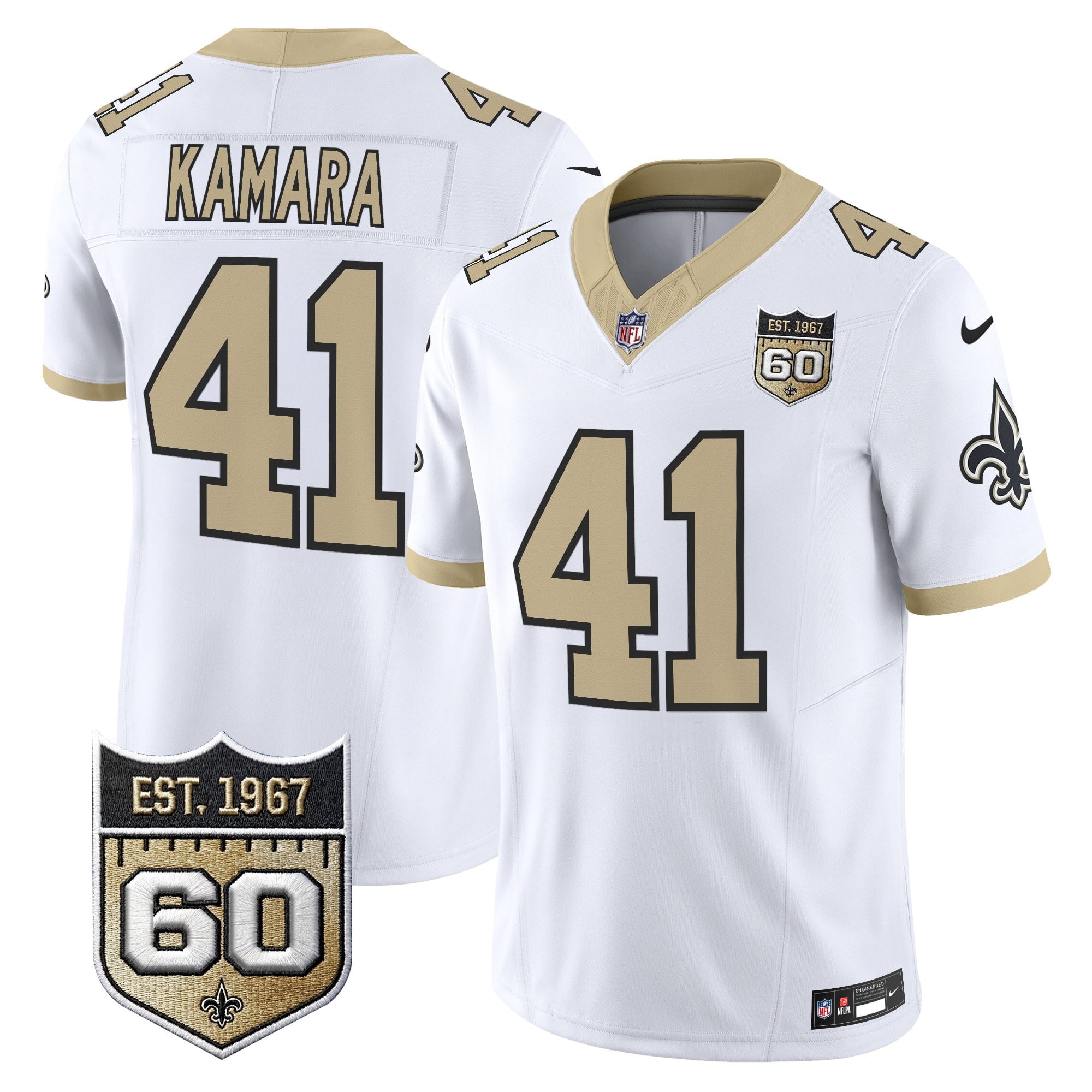 Men's New Orleans Saints 60th Anniversary Patch Vapor Jersey - Gameday Golds Edition - All Stitched