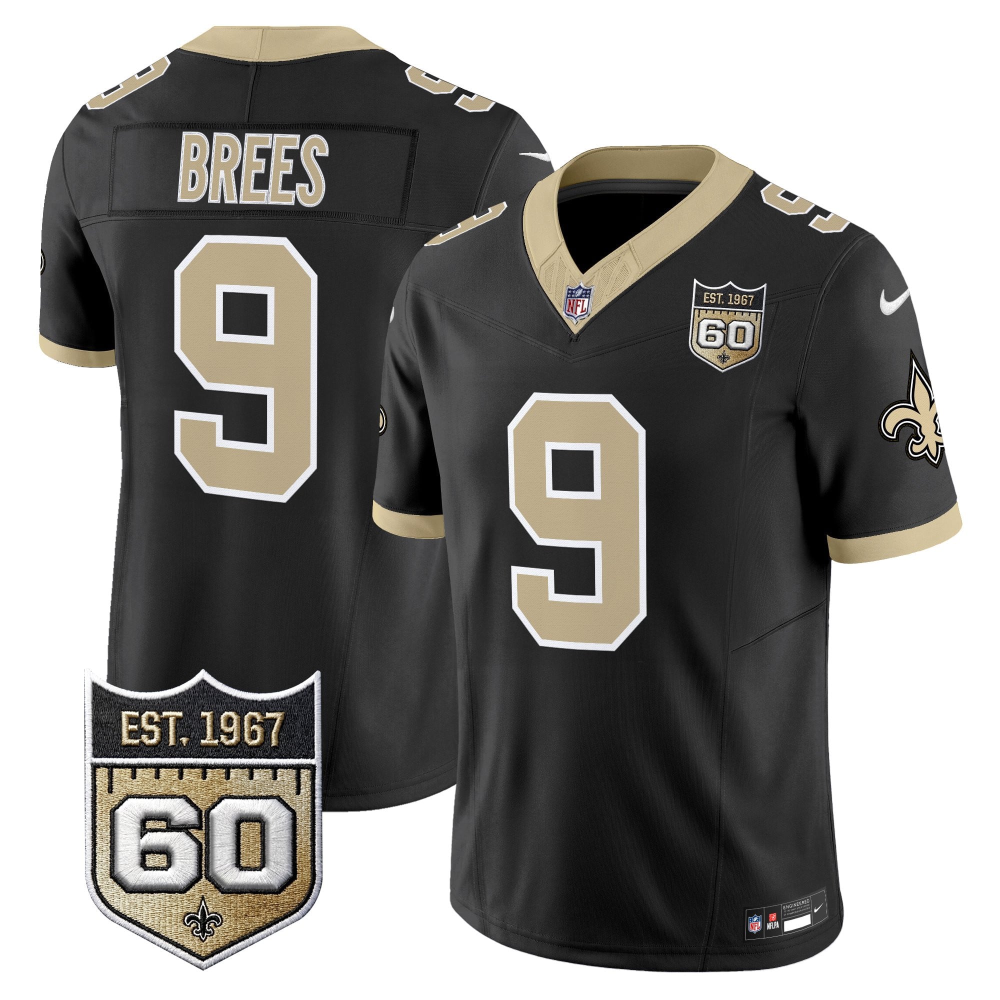 Men's New Orleans Saints 60th Anniversary Patch Vapor Jersey - Gameday Golds Edition - All Stitched