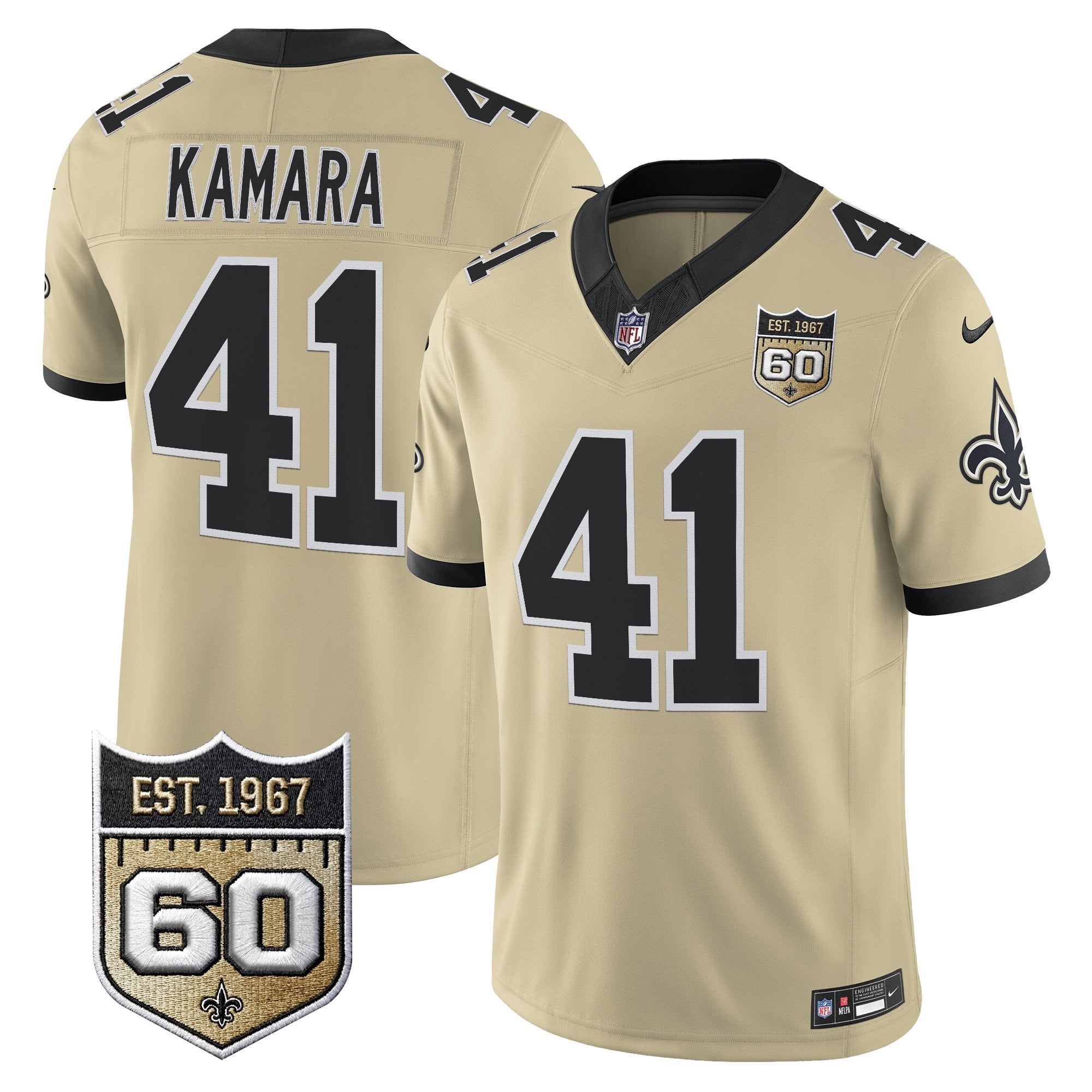 Men's New Orleans Saints 60th Anniversary Patch Vapor Jersey - Gameday Golds Edition - All Stitched