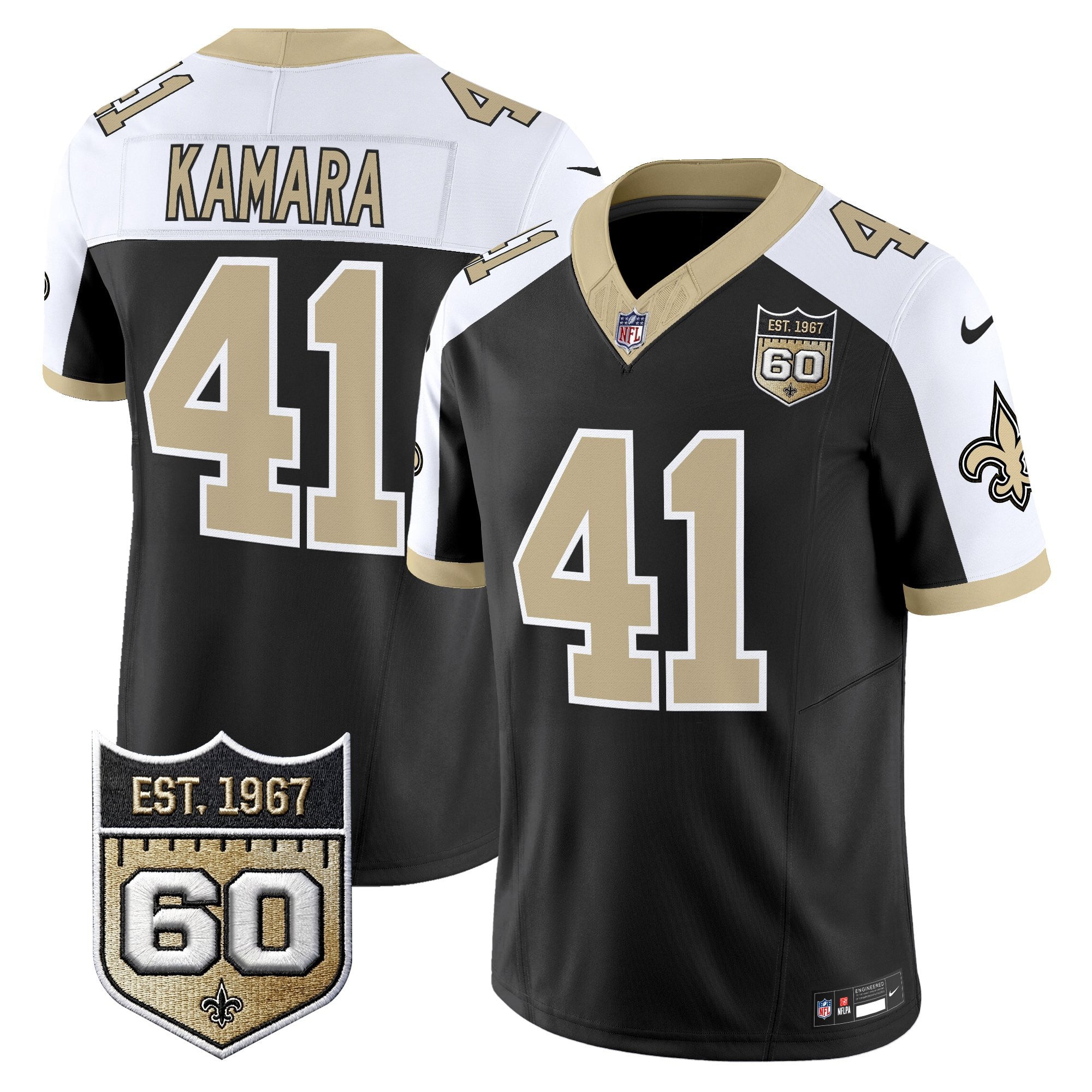 Men's New Orleans Saints 60th Anniversary Patch Vapor Jersey - Gameday Golds Edition - All Stitched