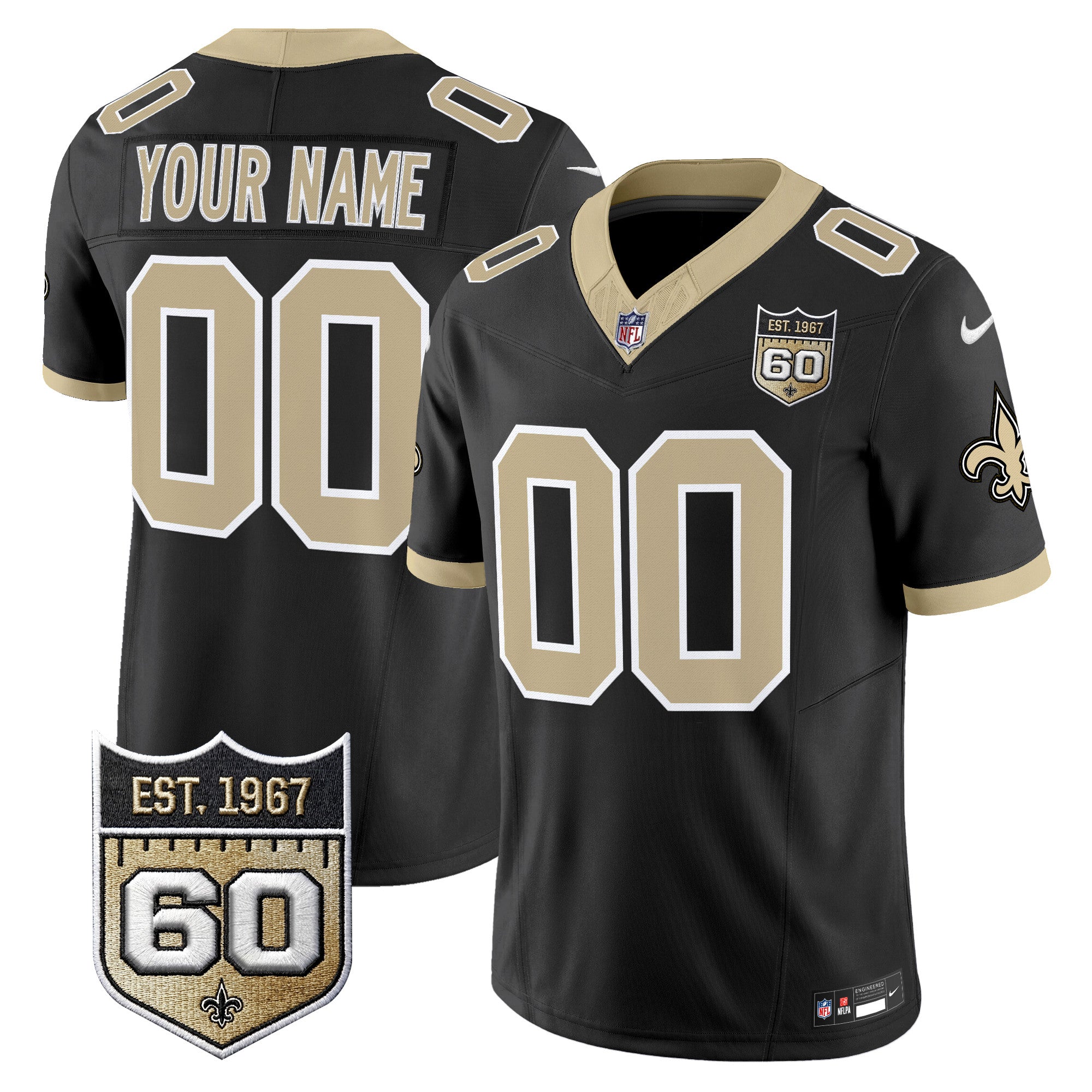 New Orleans Saints 60th Anniversary Patch Vapor Custom Jersey - Gameday Golds Edition - All Stitched