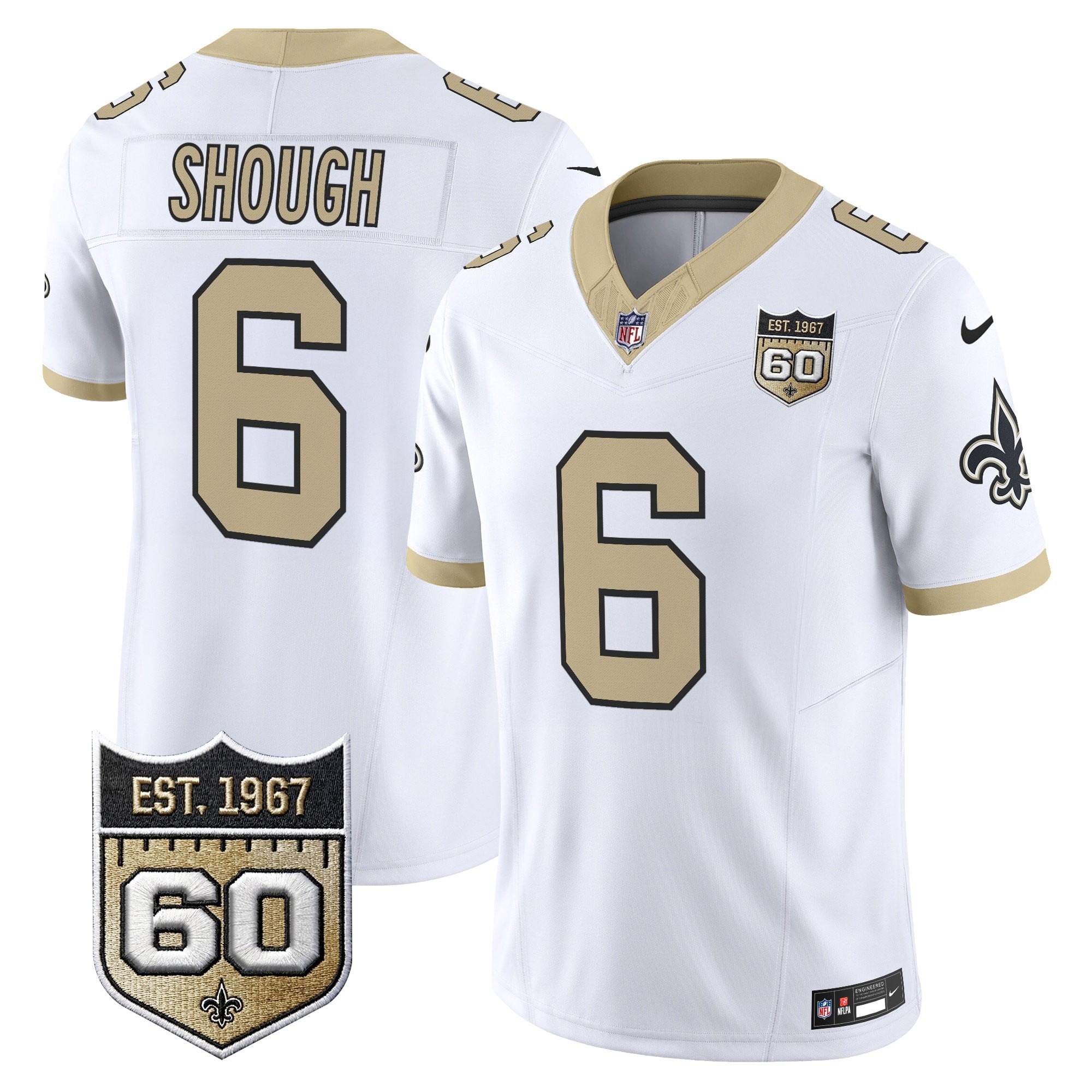 Men's New Orleans Saints 60th Anniversary Patch Vapor Jersey - Gameday Golds Edition - All Stitched