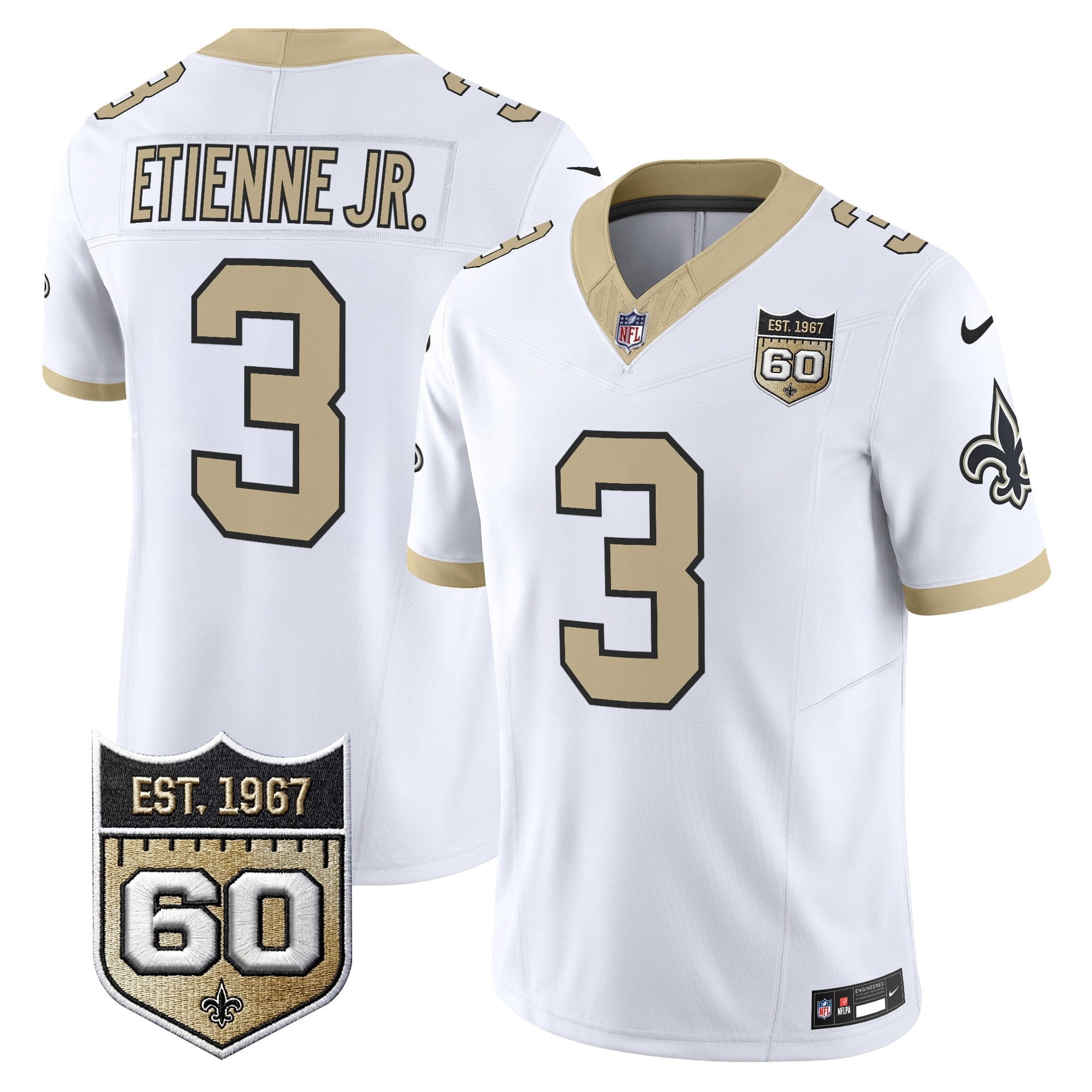 Men's New Orleans Saints 60th Anniversary Patch Vapor Jersey - Gameday Golds Edition - All Stitched