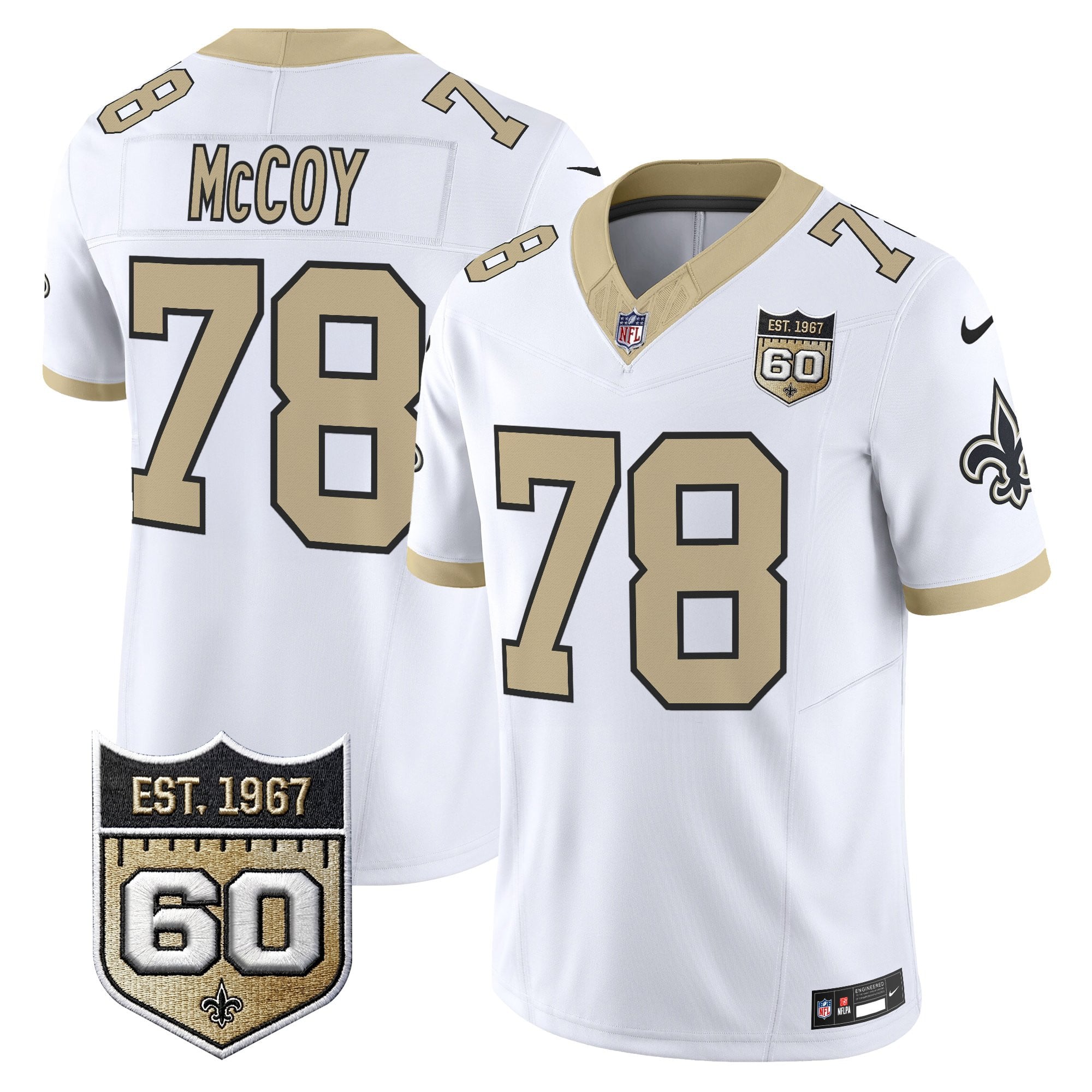 Men's New Orleans Saints 60th Anniversary Patch Vapor Jersey - Gameday Golds Edition - All Stitched