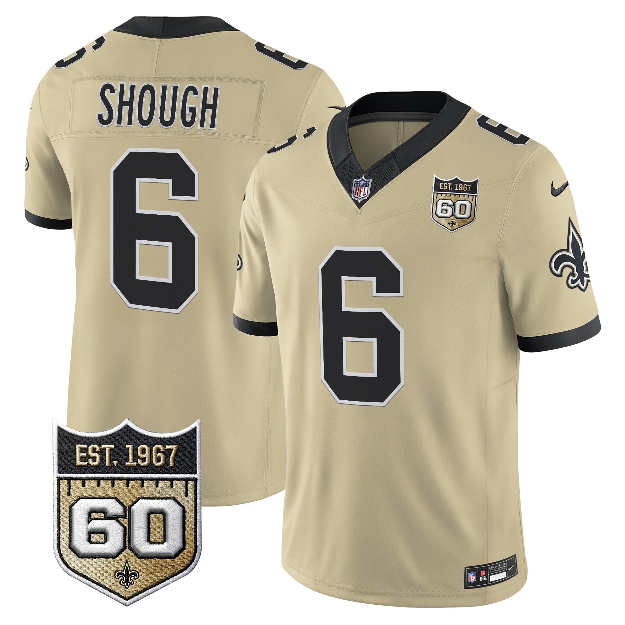 Men's New Orleans Saints 60th Anniversary Patch Vapor Jersey - Gameday Golds Edition - All Stitched