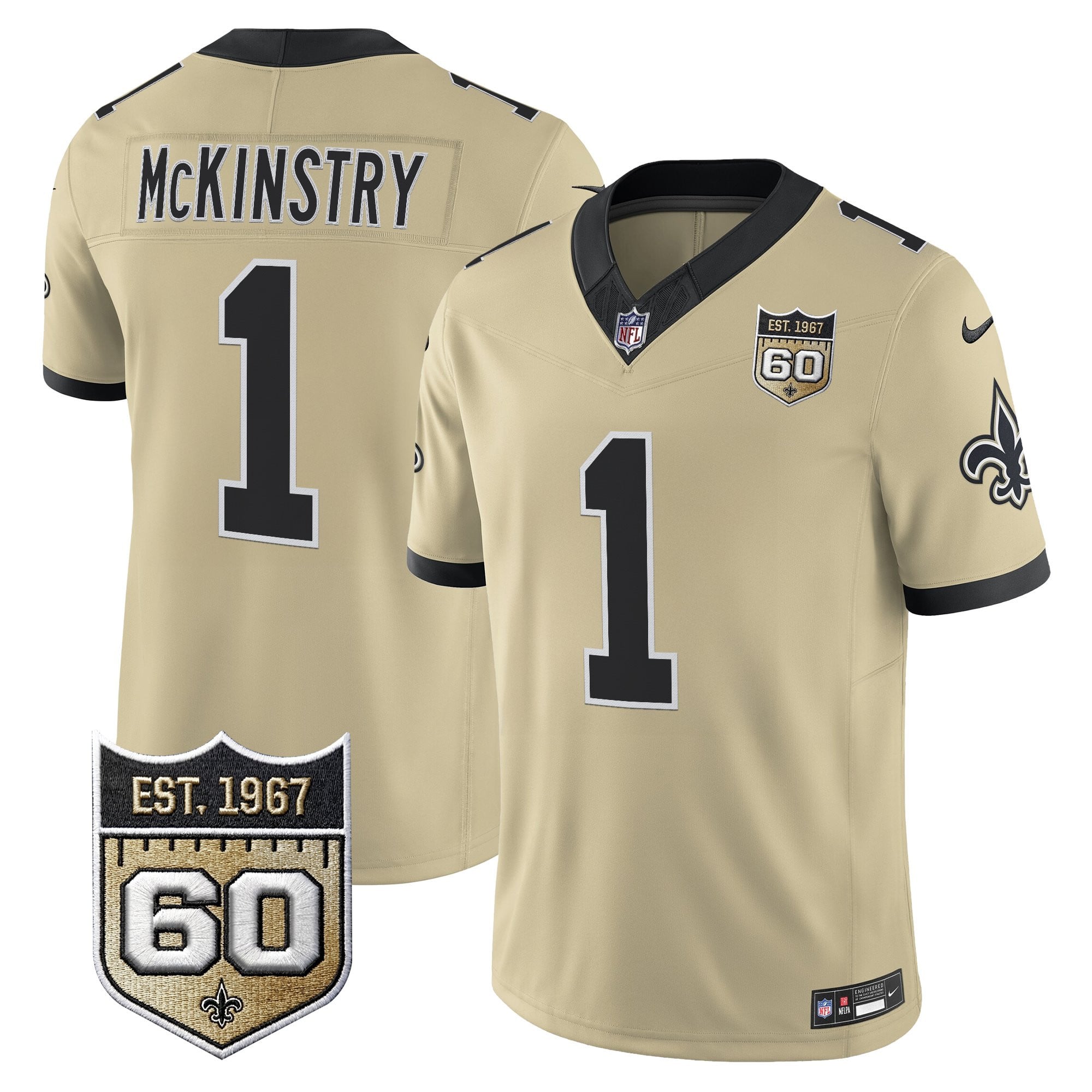 Men's New Orleans Saints 60th Anniversary Patch Vapor Jersey - Gameday Golds Edition - All Stitched