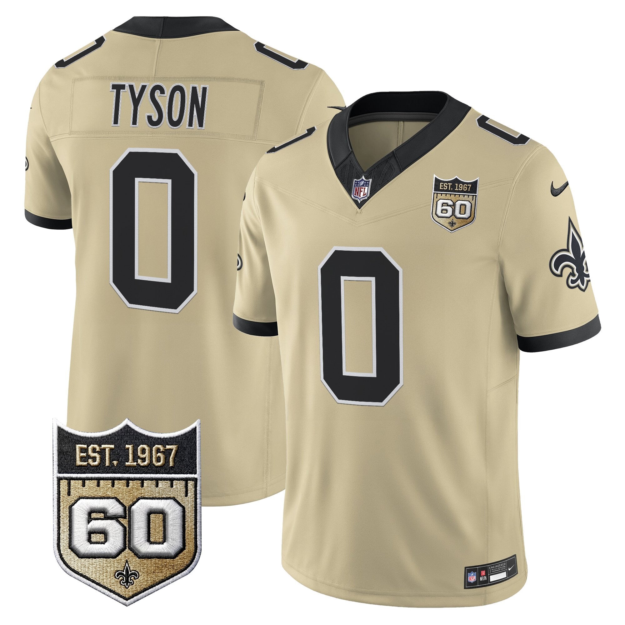 Men's New Orleans Saints 60th Anniversary Patch Vapor Jersey - Gameday Golds Edition - All Stitched