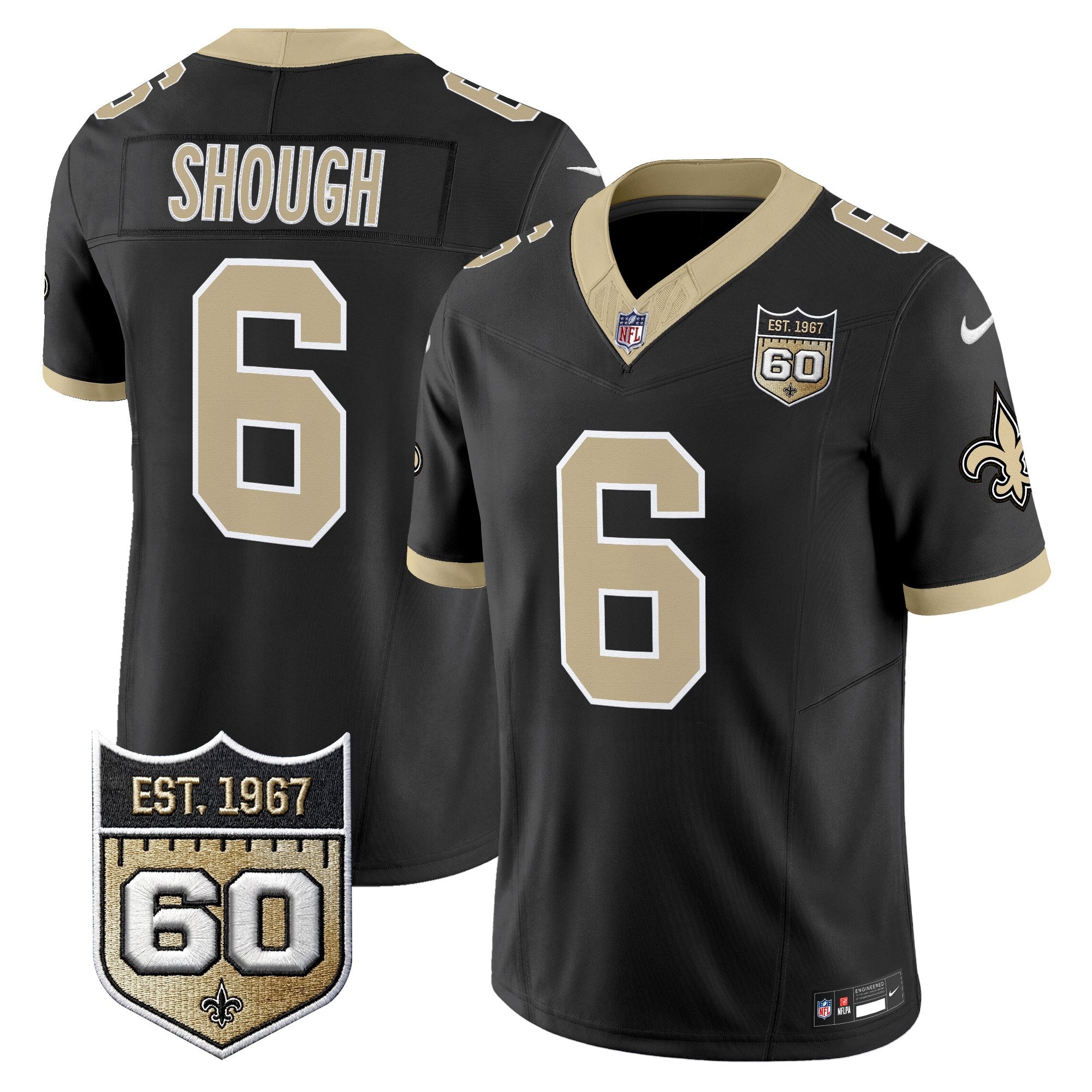 Men's New Orleans Saints 60th Anniversary Patch Vapor Jersey - Gameday Golds Edition - All Stitched