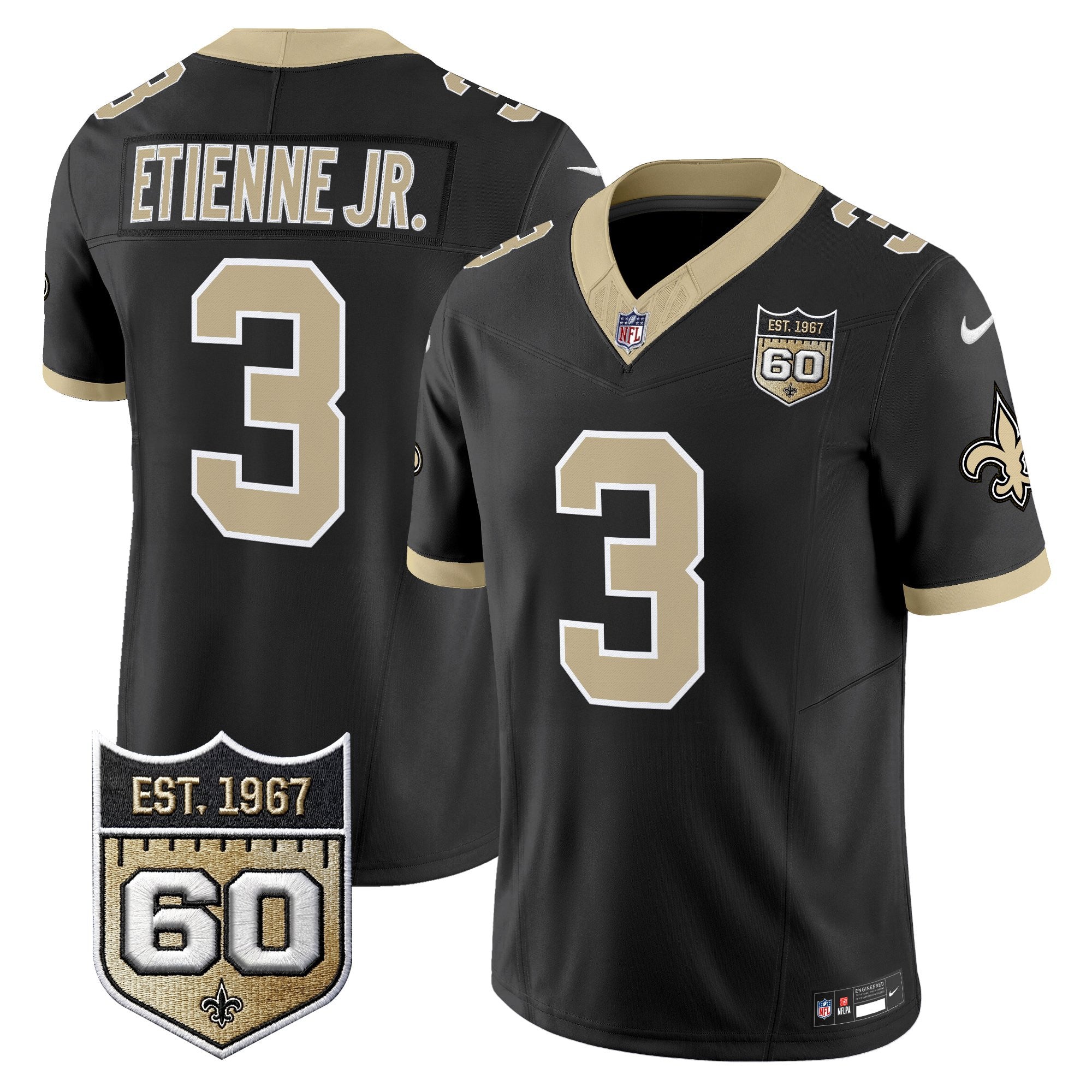 Men's New Orleans Saints 60th Anniversary Patch Vapor Jersey - Gameday Golds Edition - All Stitched