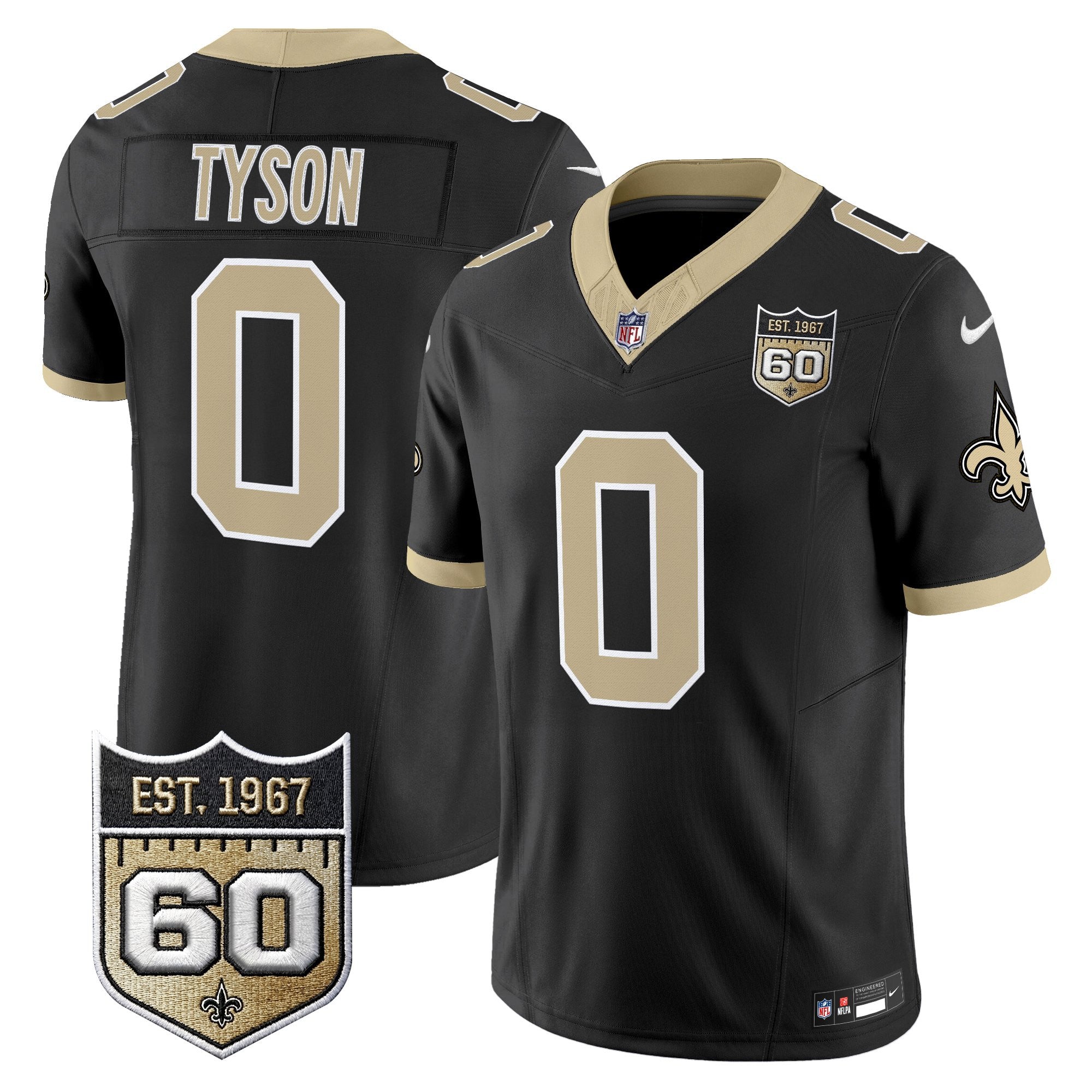 Men's New Orleans Saints 60th Anniversary Patch Vapor Jersey - Gameday Golds Edition - All Stitched