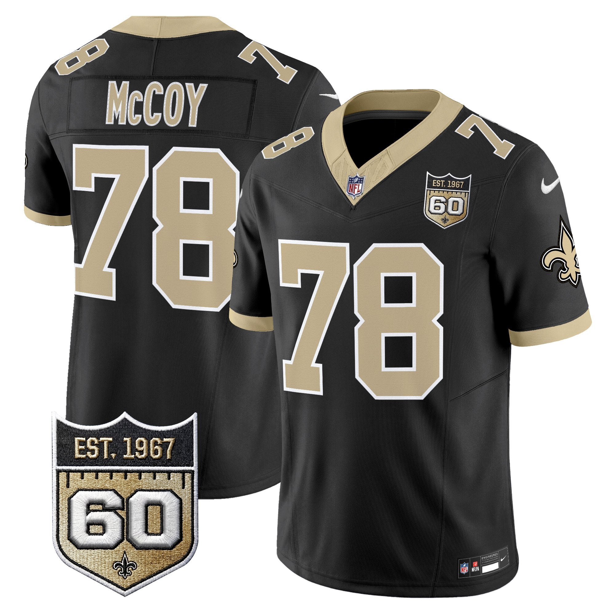 Men's New Orleans Saints 60th Anniversary Patch Vapor Jersey - Gameday Golds Edition - All Stitched