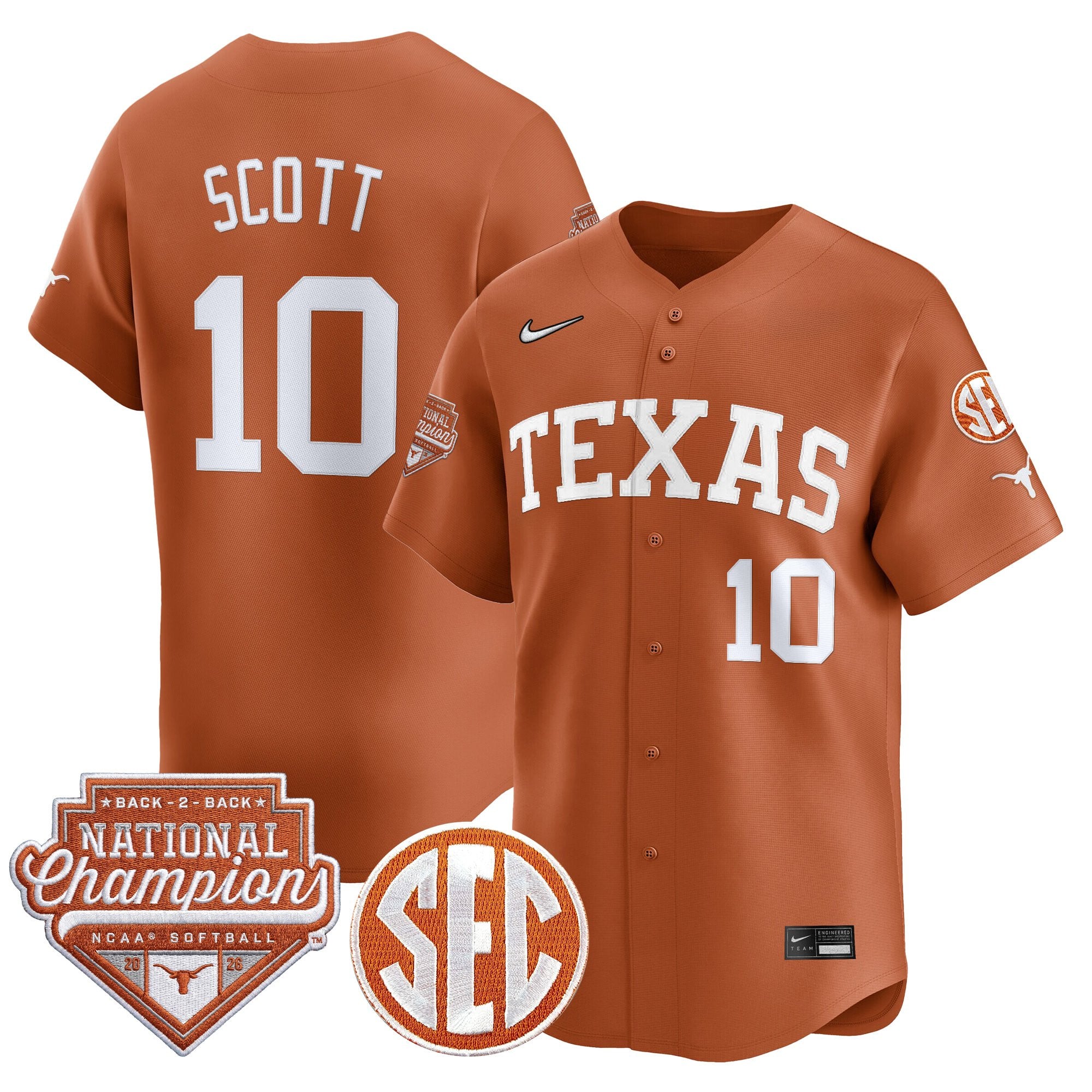 Men's Size - Texas Longhorns 2026 Back-To-Back World Series (WCWS) Champions Vapor Premier Limited Jersey - All Stitched