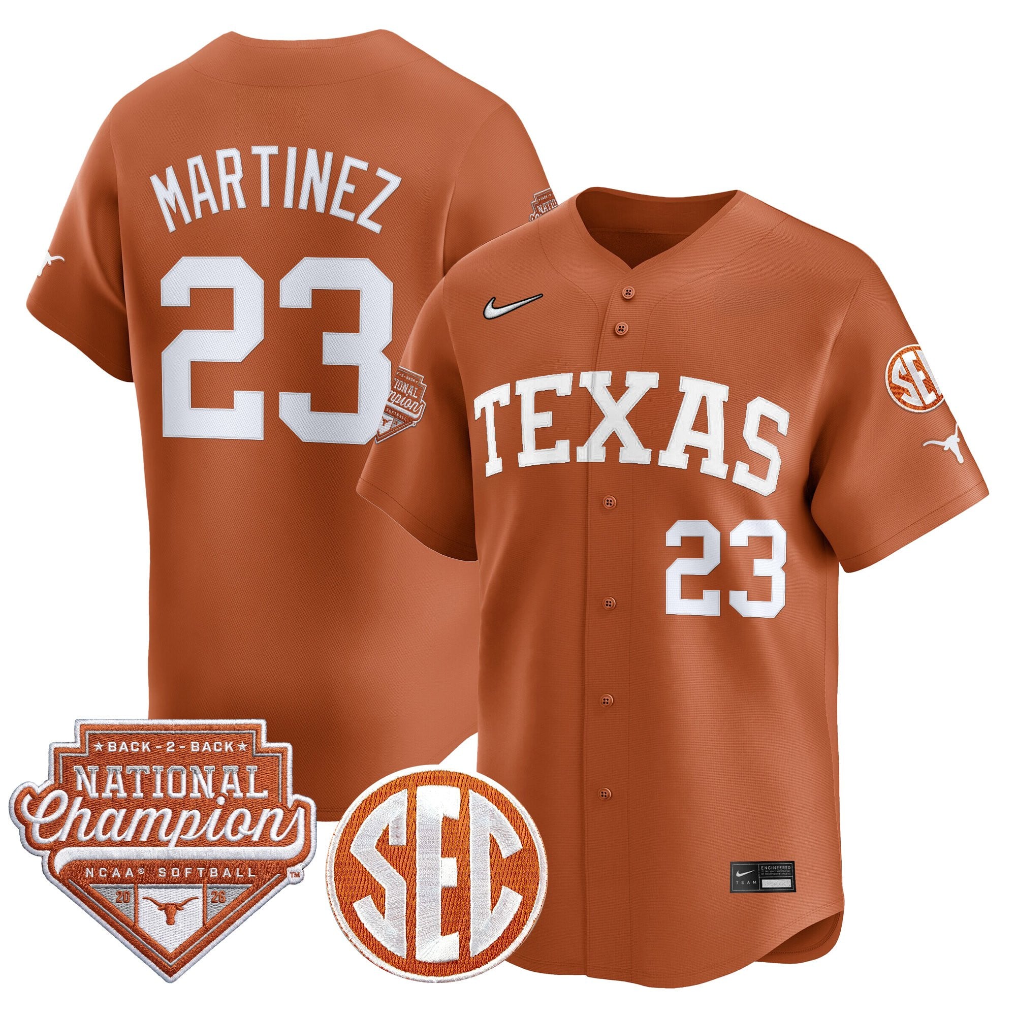 Men's Size - Texas Longhorns 2026 Back-To-Back World Series (WCWS) Champions Vapor Premier Limited Jersey - All Stitched