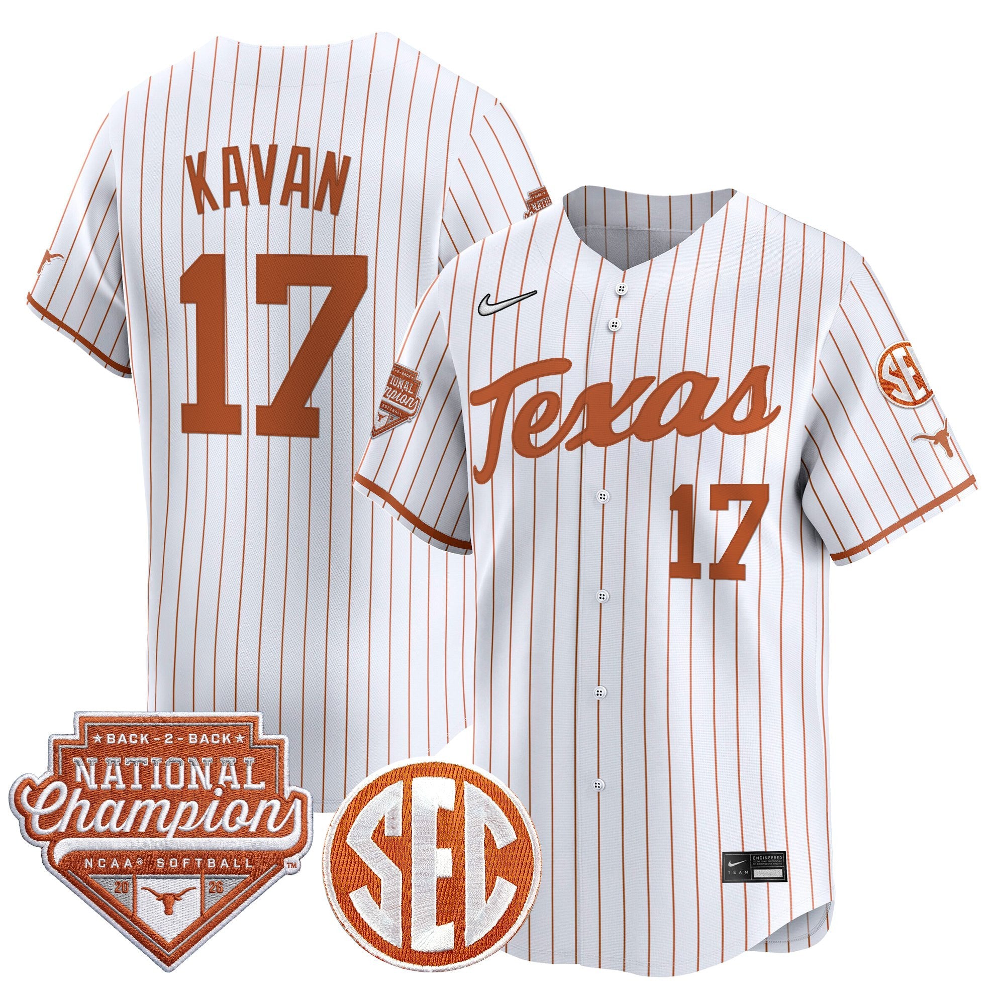 Men's Size - Texas Longhorns 2026 Back-To-Back World Series (WCWS) Champions Vapor Premier Limited Jersey - All Stitched