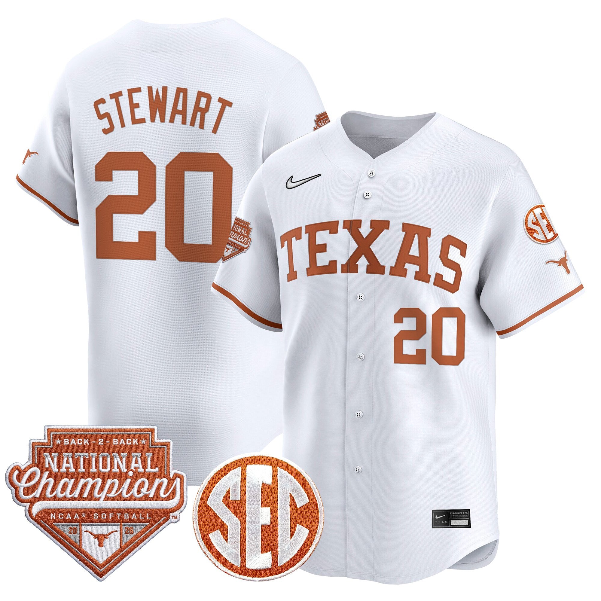 Men's Size - Texas Longhorns 2026 Back-To-Back World Series (WCWS) Champions Vapor Premier Limited Jersey - All Stitched