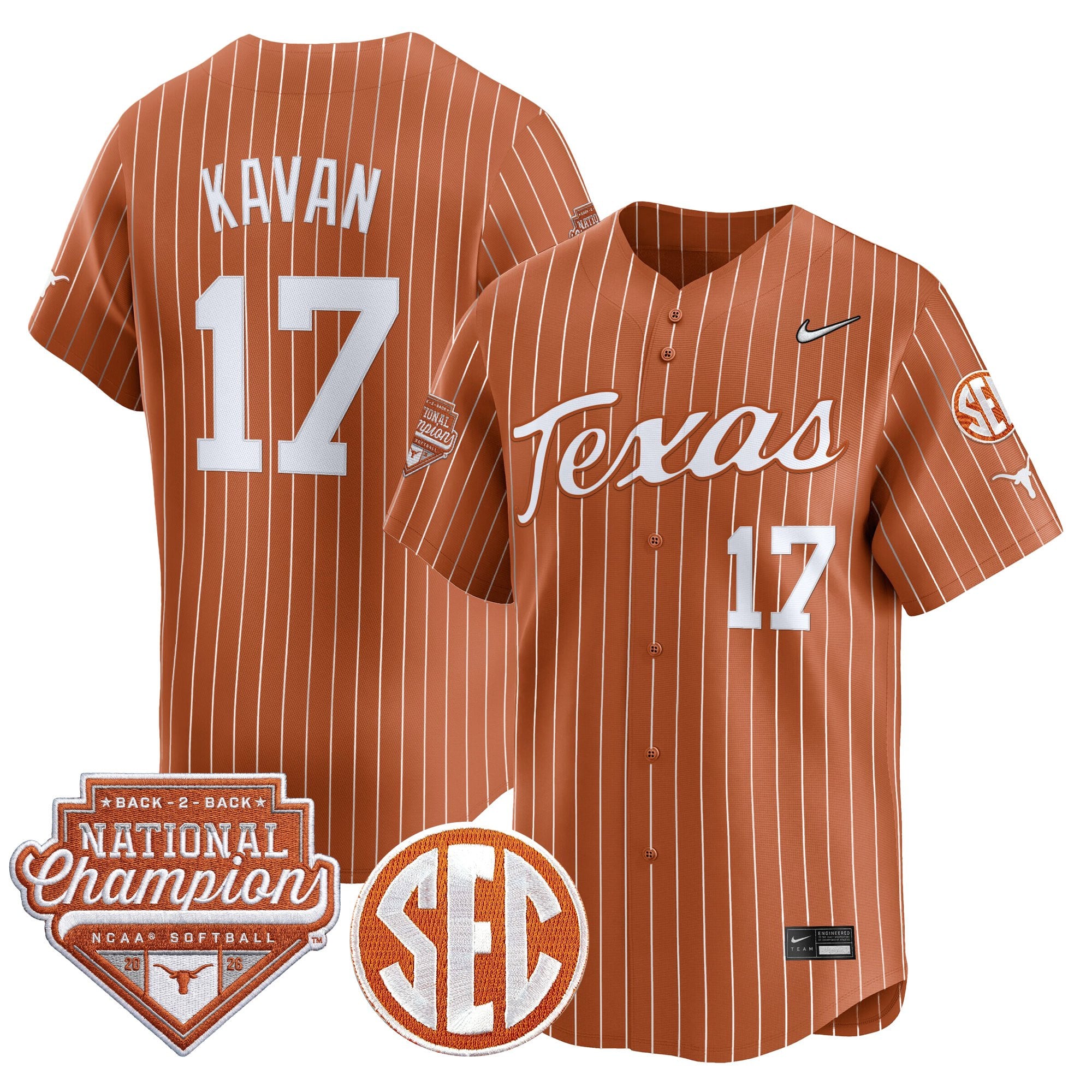 Men's Size - Texas Longhorns 2026 Back-To-Back World Series (WCWS) Champions Vapor Premier Limited Jersey - All Stitched