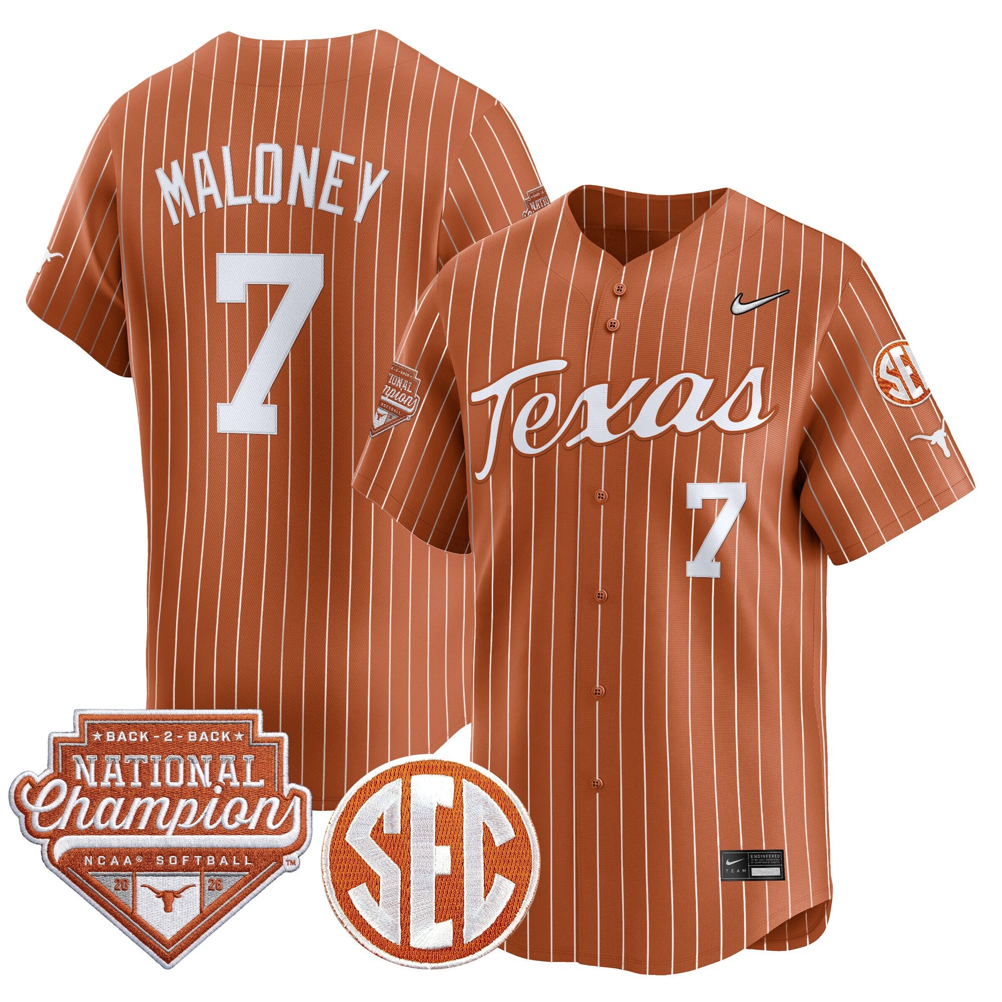Men's Size - Texas Longhorns 2026 Back-To-Back World Series (WCWS) Champions Vapor Premier Limited Jersey - All Stitched