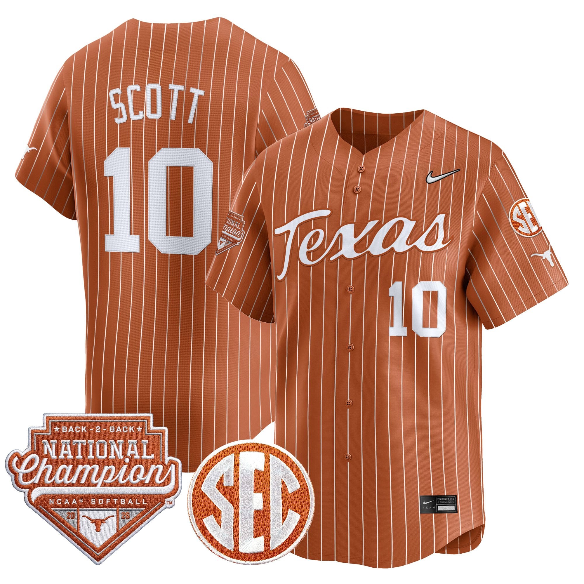 Men's Size - Texas Longhorns 2026 Back-To-Back World Series (WCWS) Champions Vapor Premier Limited Jersey - All Stitched