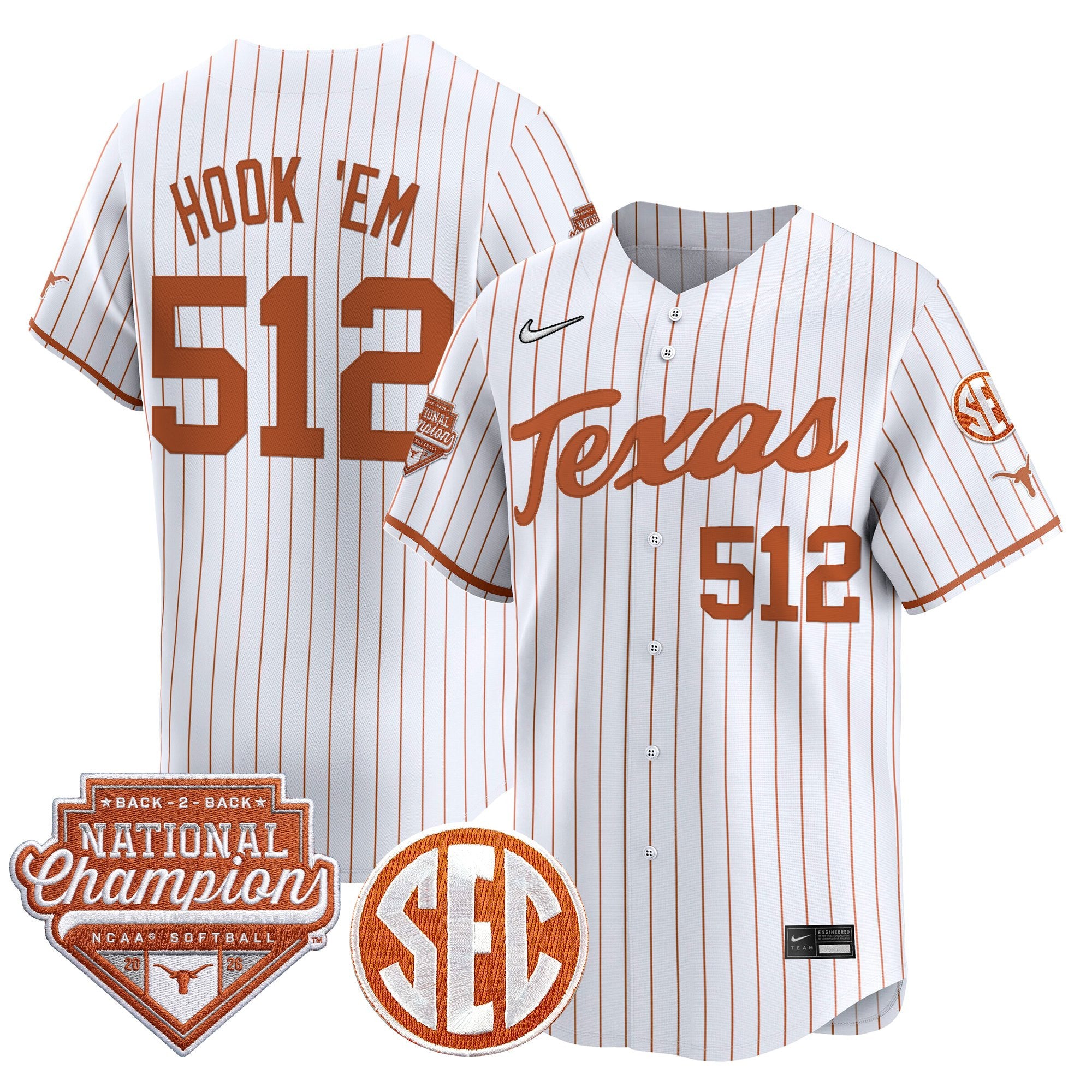 Men's Size - Texas Longhorns 2026 Back-To-Back World Series (WCWS) Champions Vapor Premier Limited Jersey - All Stitched